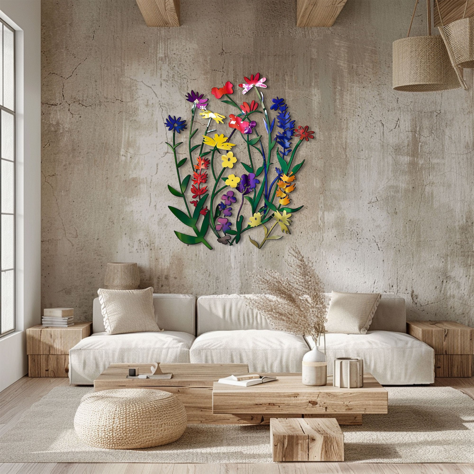 Spring Garden Wildflower Metal Wall Art – 2D UV Printed Aluminum Floral Decor