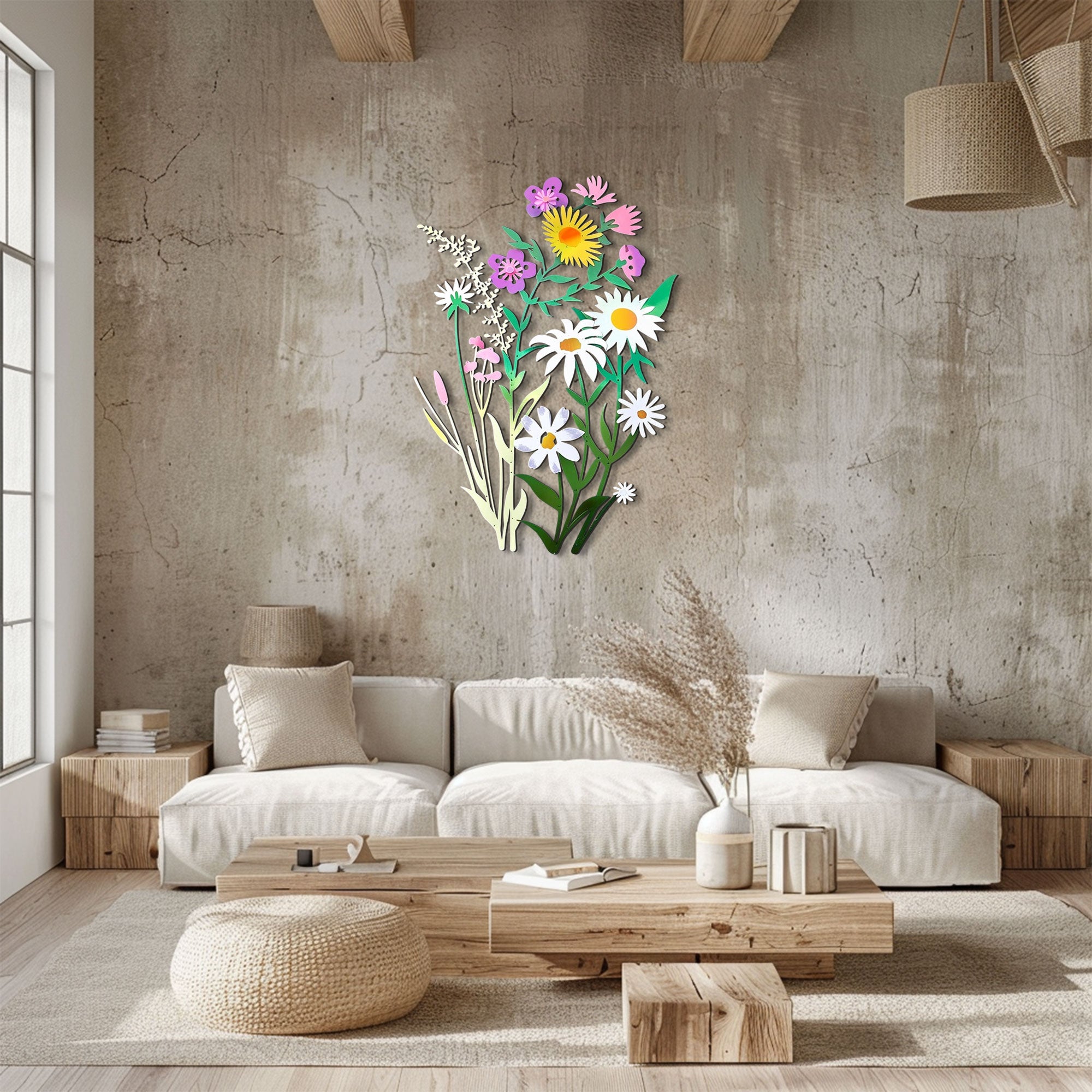 Elegant Wildflower Meadow Metal Wall Art – 2D UV Printed Aluminum Pastel Floral Decor