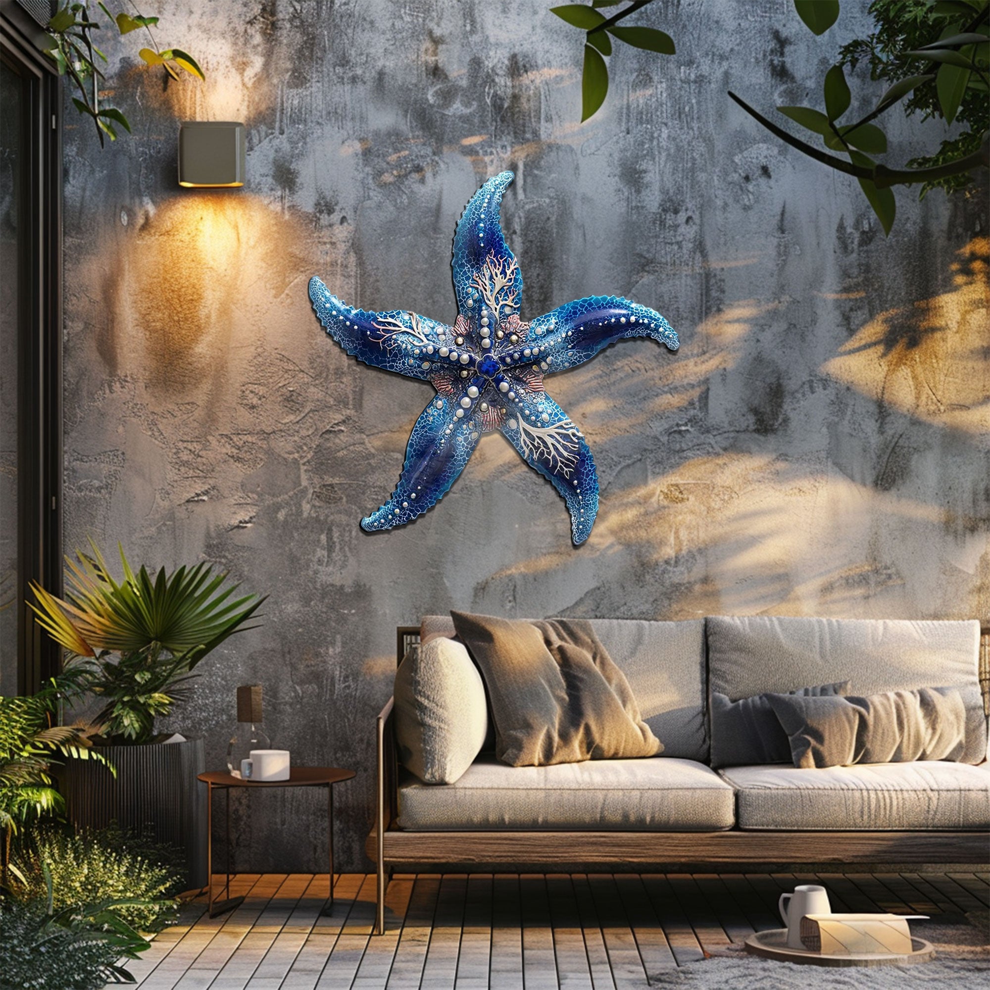 Blue Starfish Metal Wall Art – 2D UV Printed Aluminum Coastal Decor