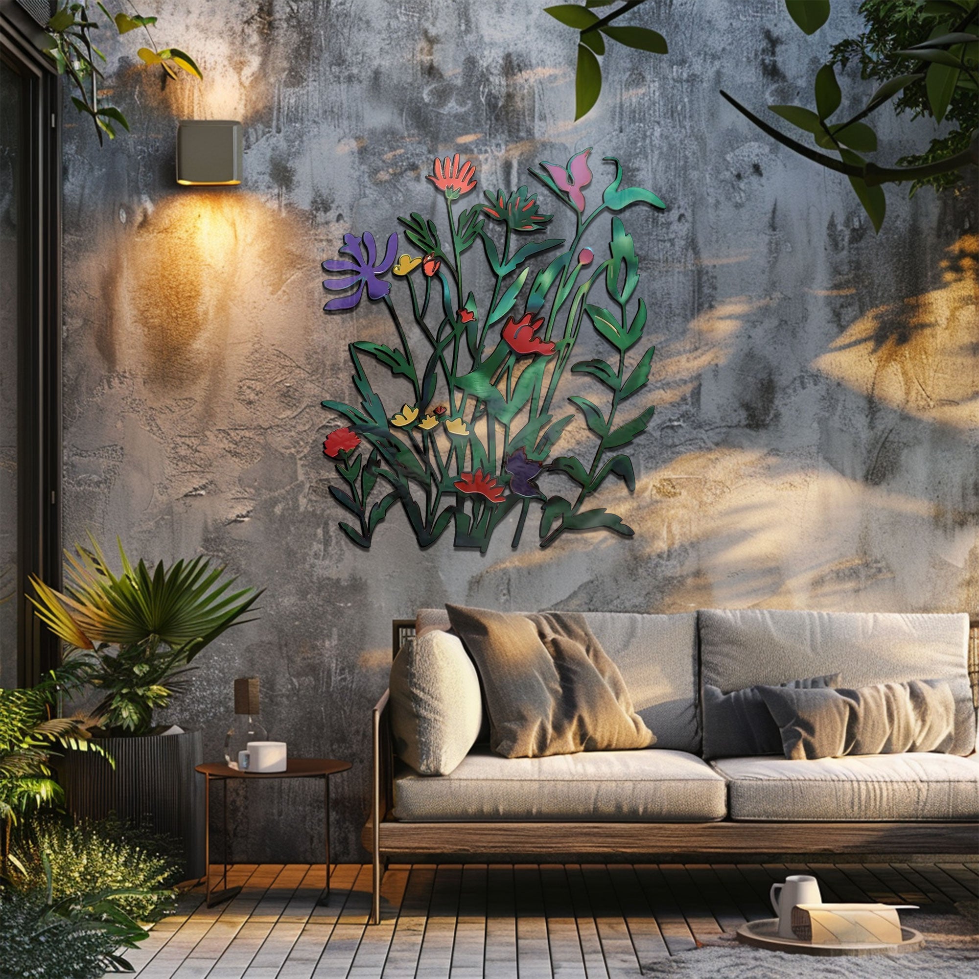 Bohemian Wildflower Silhouette Metal Wall Art – 2D UV Printed Precision Cut Aluminum Decor