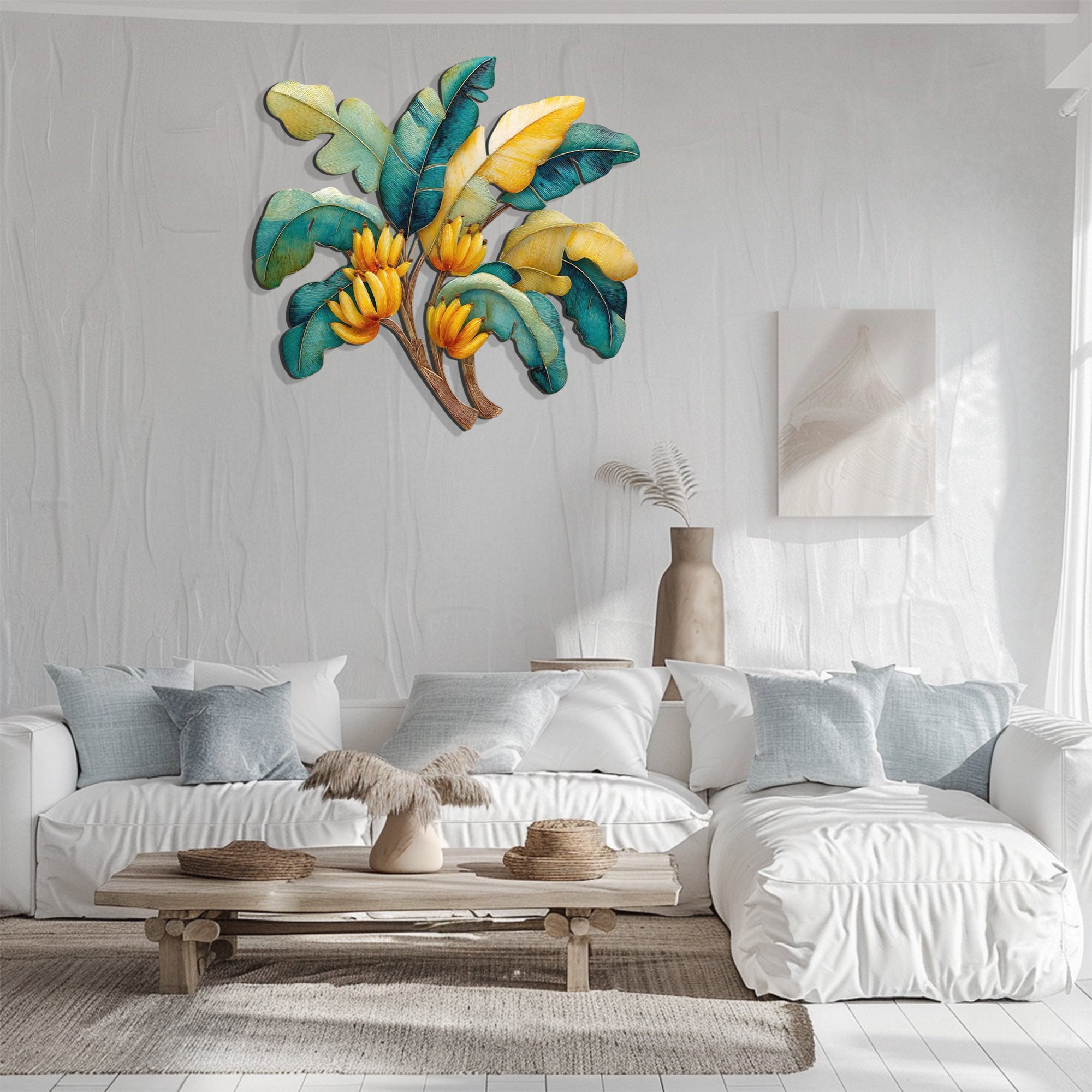 Tropical Banana Bunch Metal Wall Art – 2D UV Printed Aluminum Botanical Fruit Decor