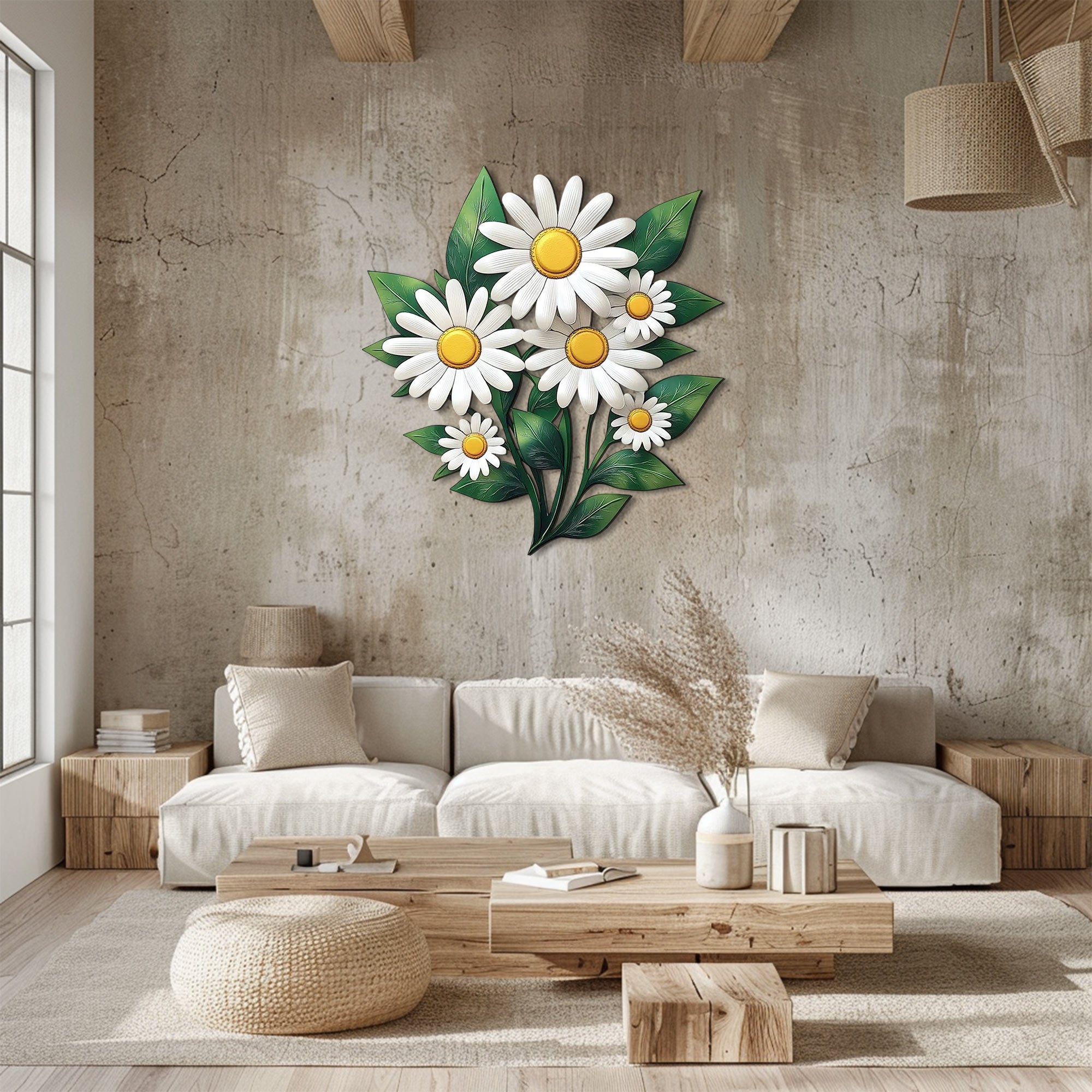 White Daisy Bouquet Metal Wall Art – 2D UV Printed Aluminum Floral Garden Decor
