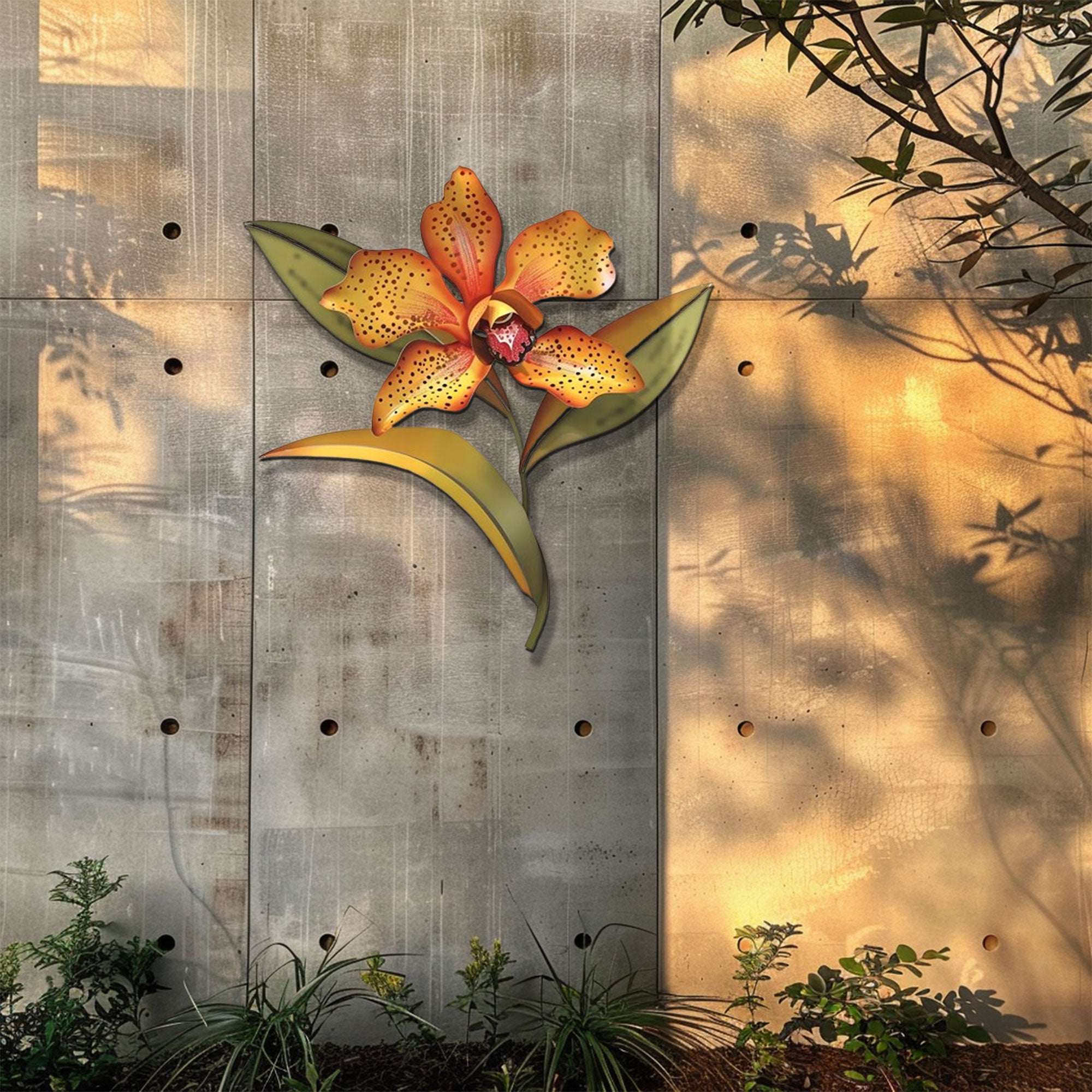 Orange Orchid Flower Metal Wall Art – 2D UV Printed Aluminum Floral Decor
