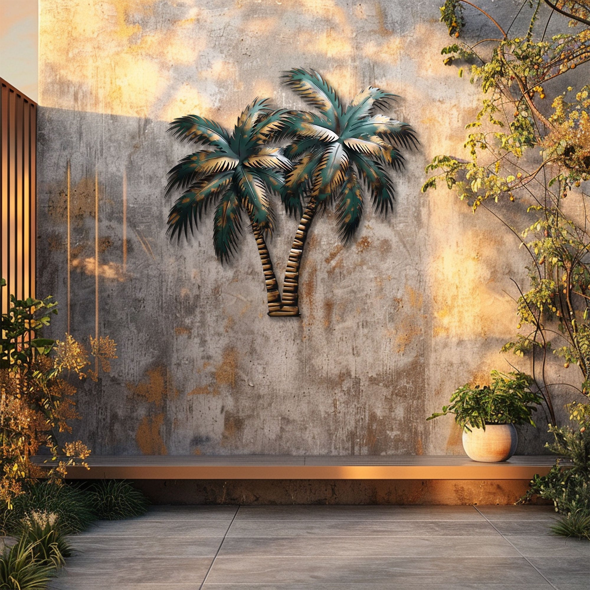 Tropical Palm Tree Cluster Metal Wall Art – 2D UV Printed Aluminum Coastal Decor
