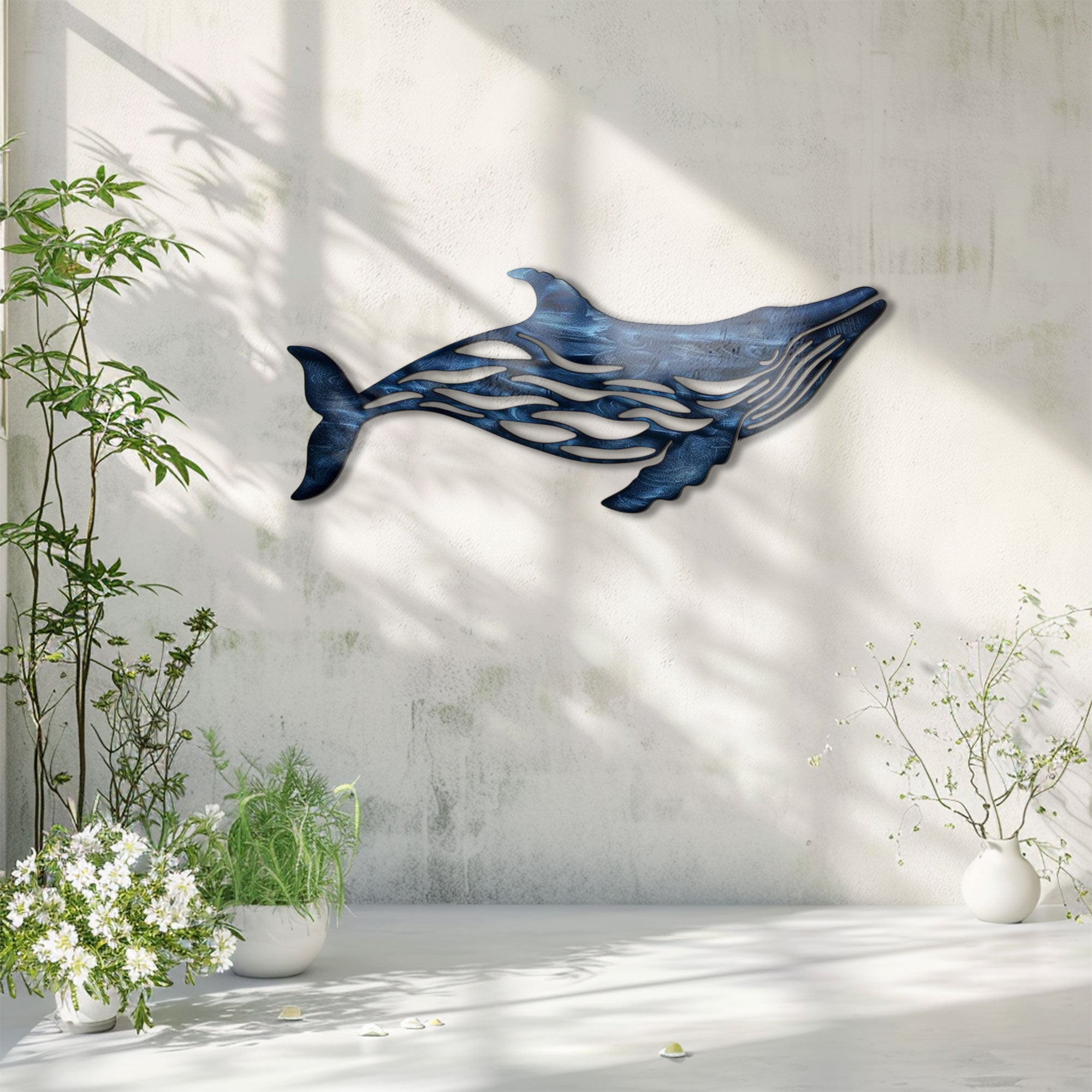 Minimalist Blue Whale Metal Wall Art – 2D UV Printed Aluminum Coastal Decor