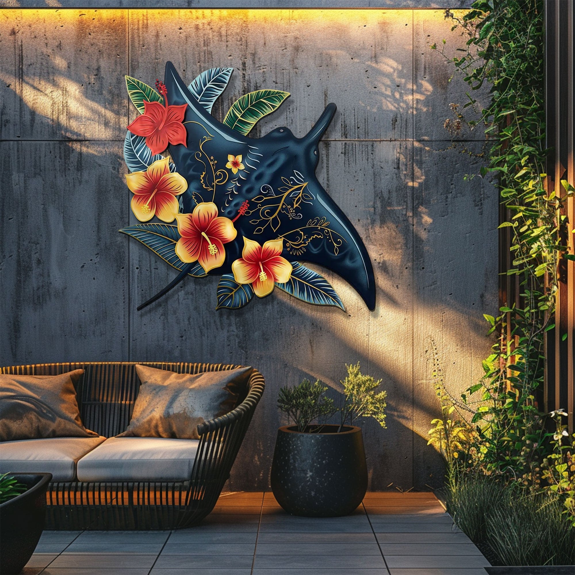 Tropical Manta Ray Metal Wall Art – 2D UV Printed Aluminum Coastal Decor
