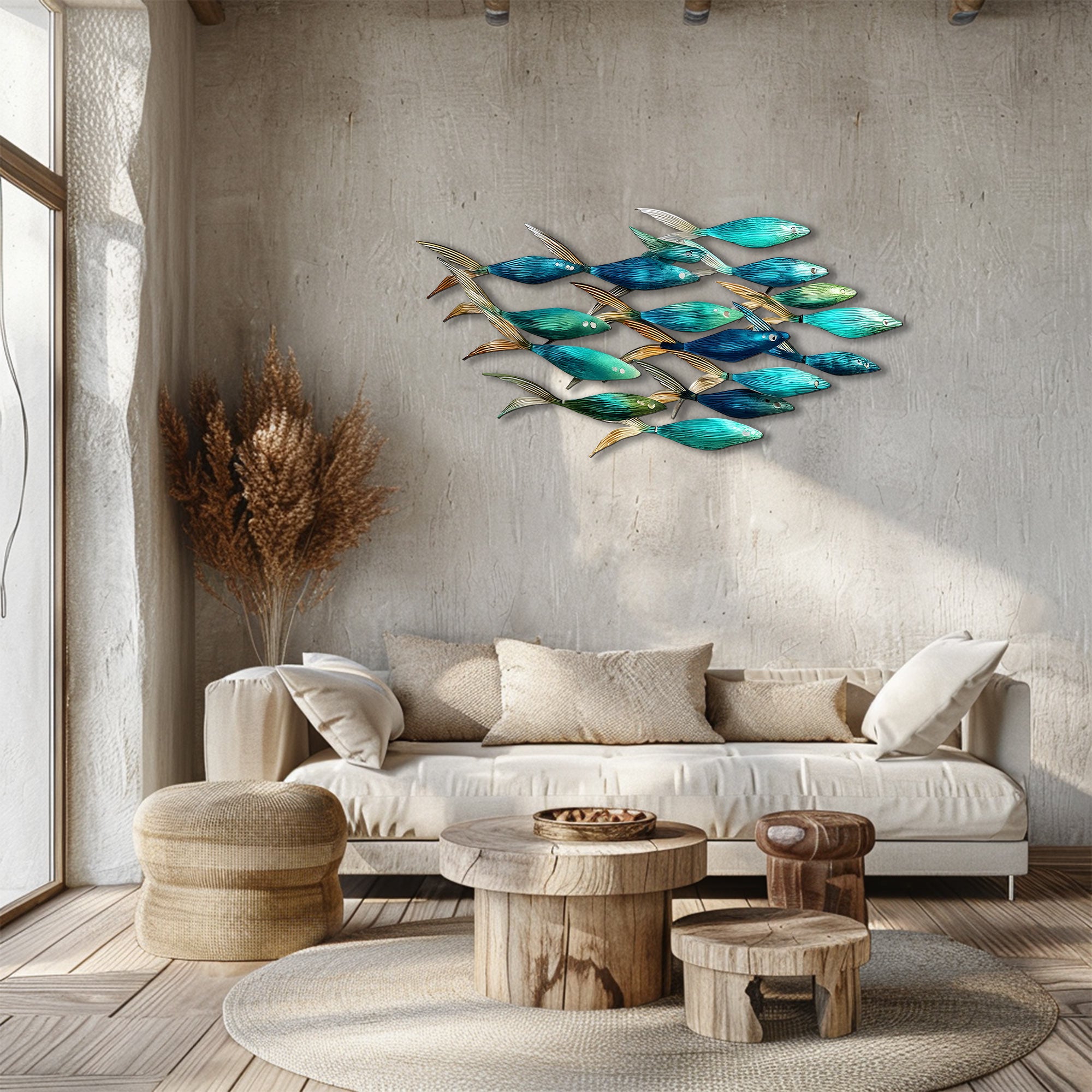 School of Fish Metal Wall Art – 2D UV Printed Aluminum Coastal Ocean Marine Decor