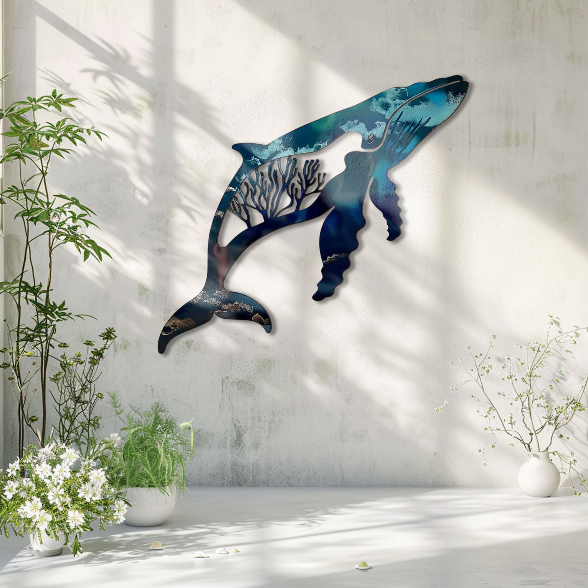 Blue Humpback Whale Metal Wall Art – 2D UV Printed Aluminum Coastal Decor