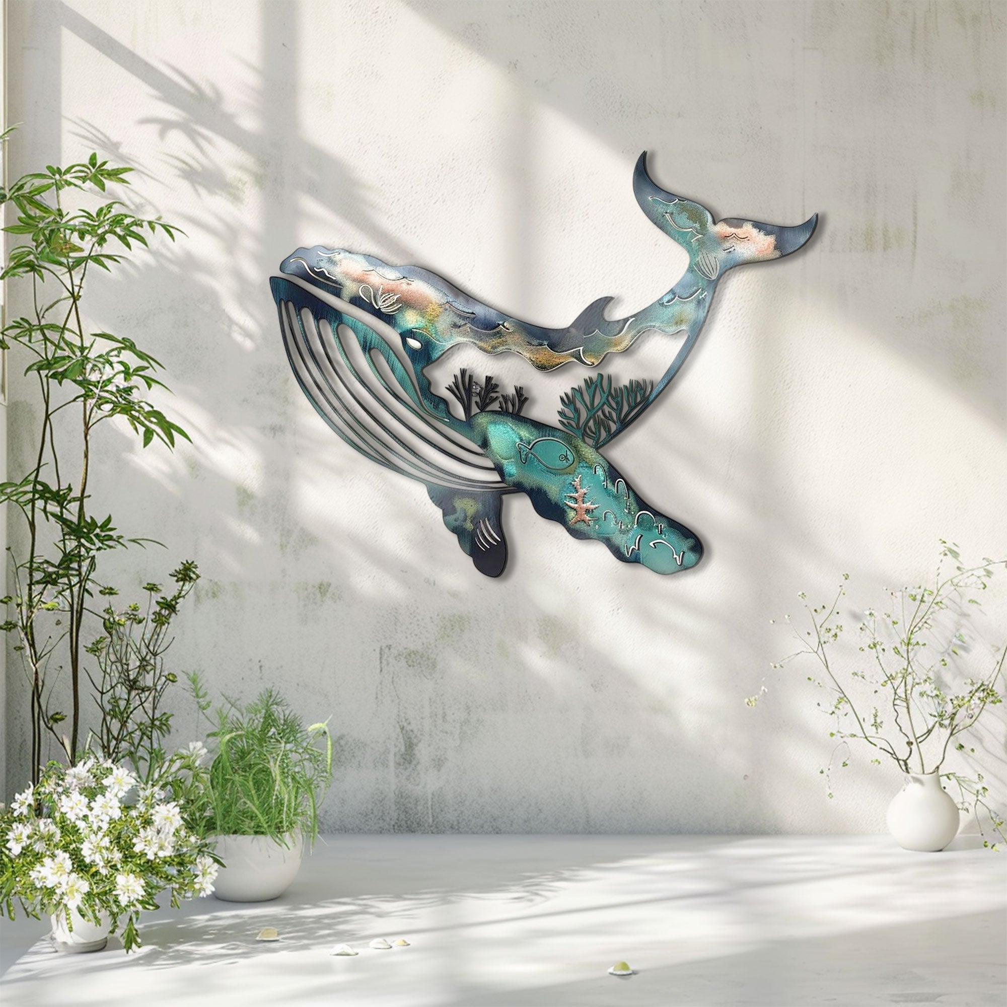 Ocean Whale Metal Wall Art – 2D UV Printed Aluminum Coastal Decor