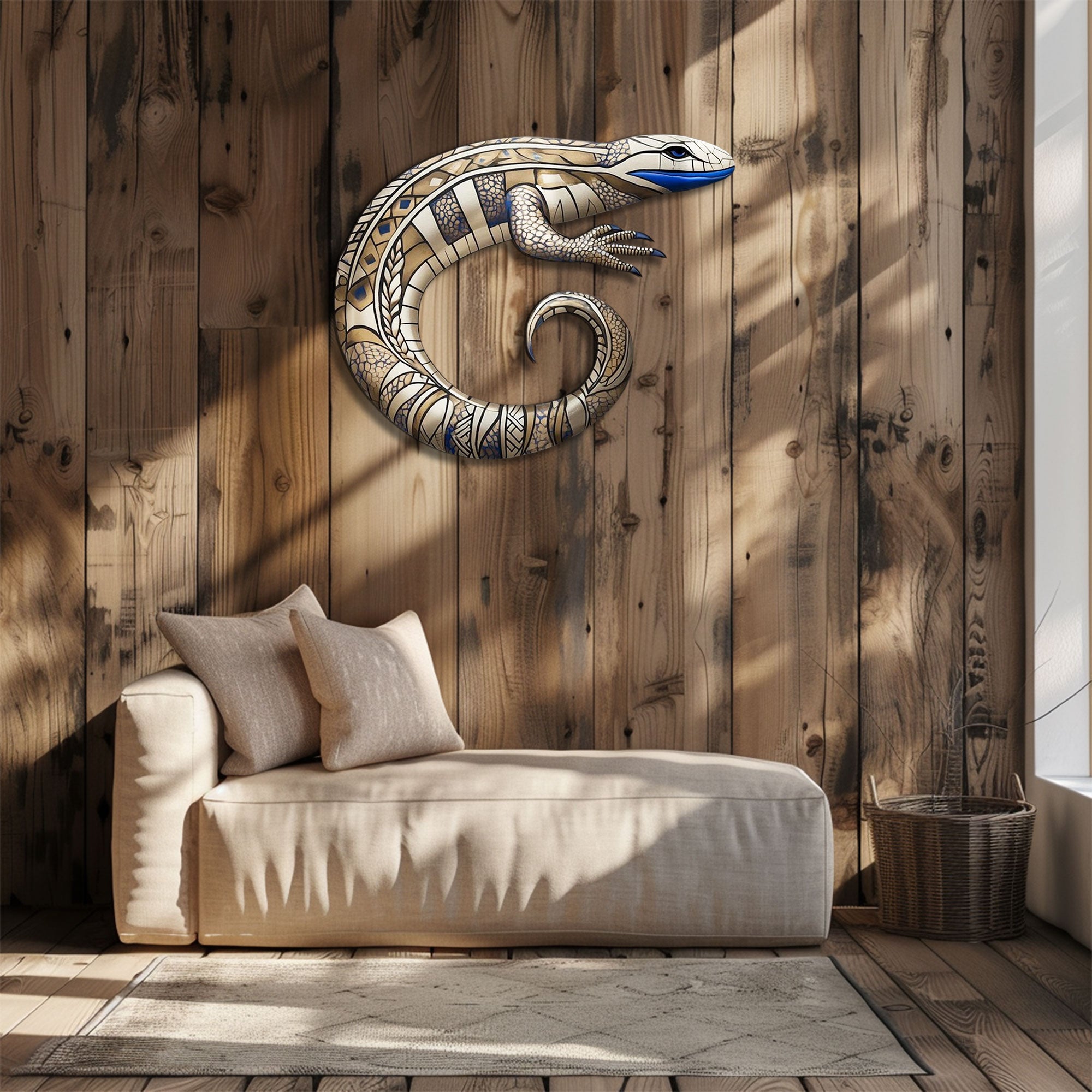 Geometric Blue Tongue Skink Metal Wall Art – 2D UV Printed Aluminum Reptile Decor