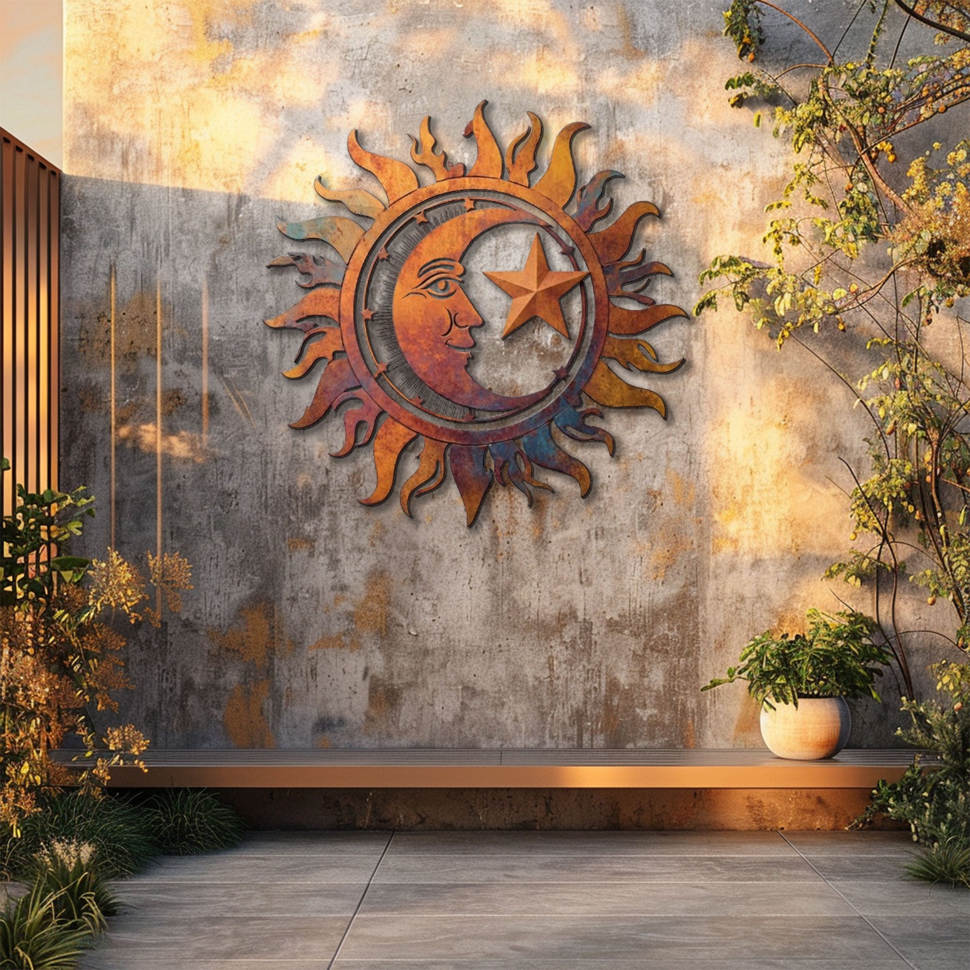 Sun and Moon Metal Wall Art – 2D UV Printed Aluminum Celestial Decor