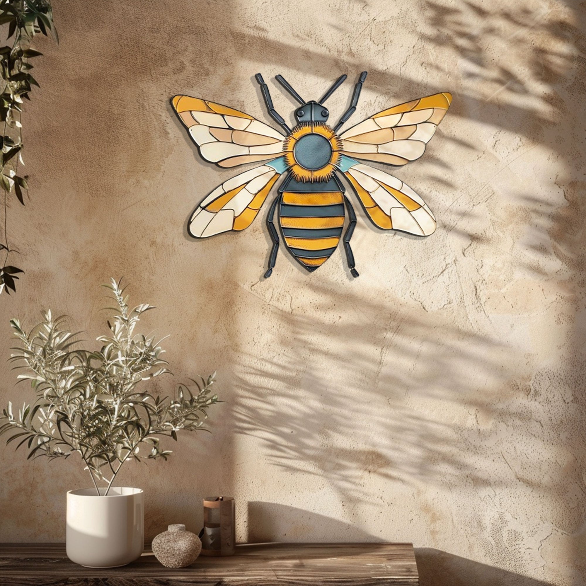 Flying Bee Metal Wall Art – UV Printed Stainless Steel Nature Decor
