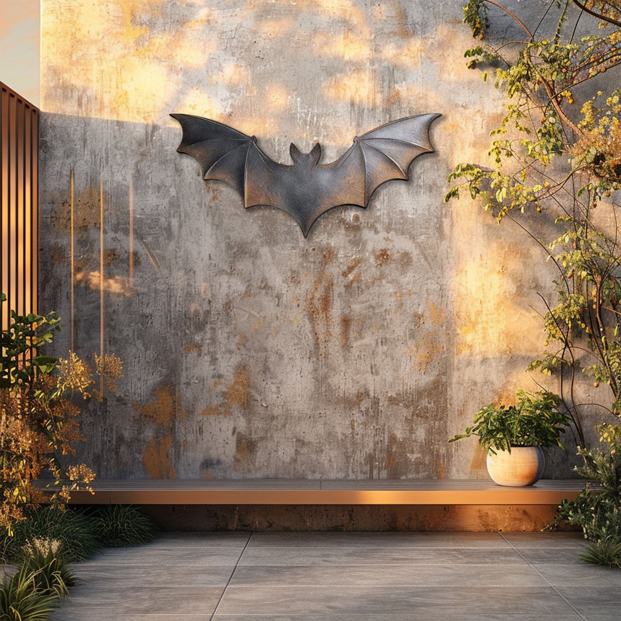 Rustic Bat Metal Wall Art – 2D UV Printed Aluminum Halloween Decor