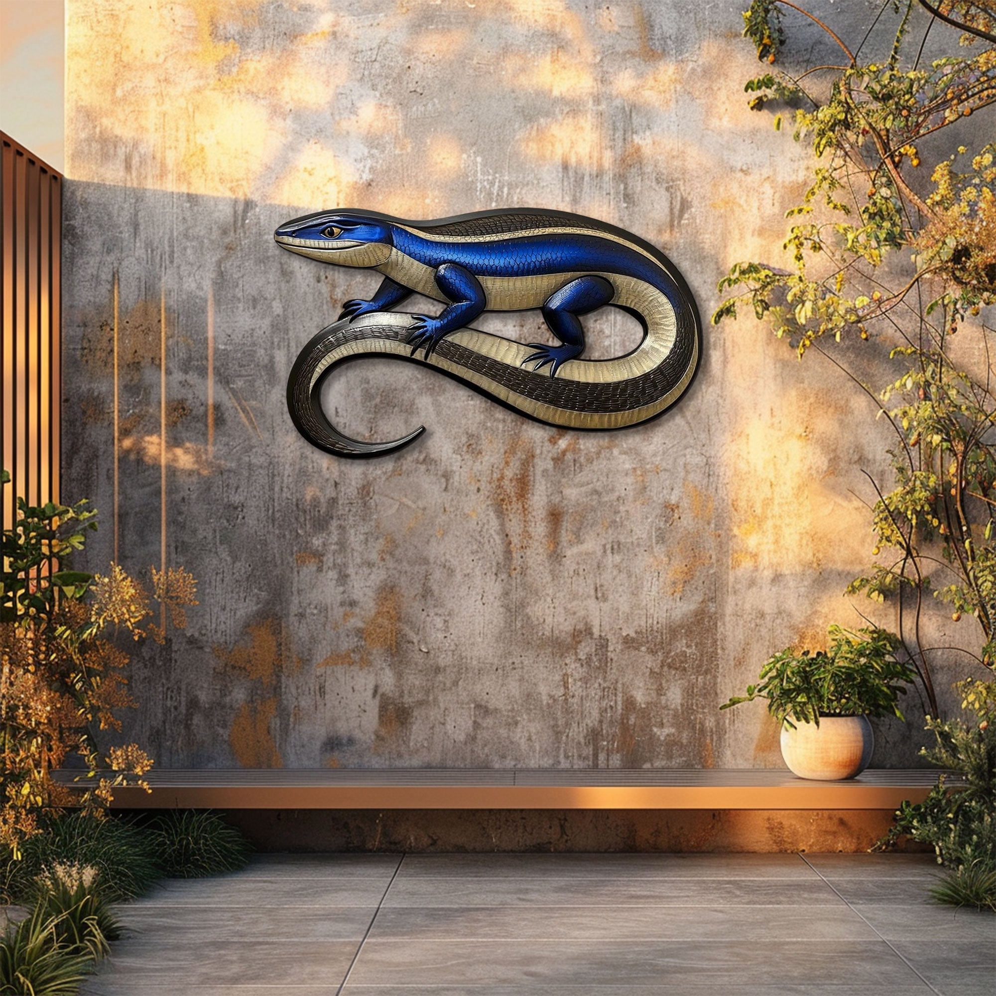 Blue Skink Metal Wall Art – 2D UV Printed Aluminum Reptile Decor