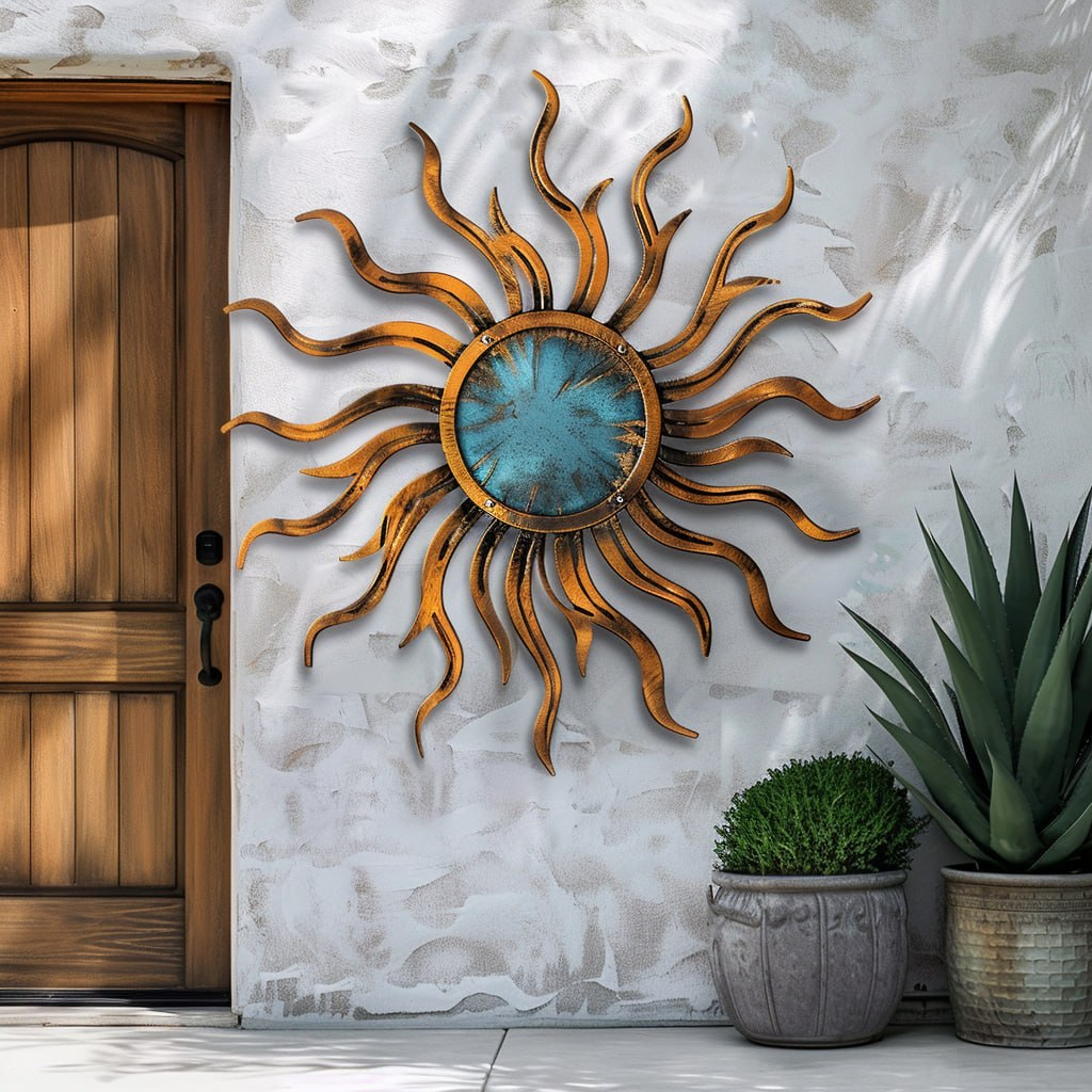 Turquoise Sunburst Metal Wall Art – 2D UV Printed Aluminum Decor