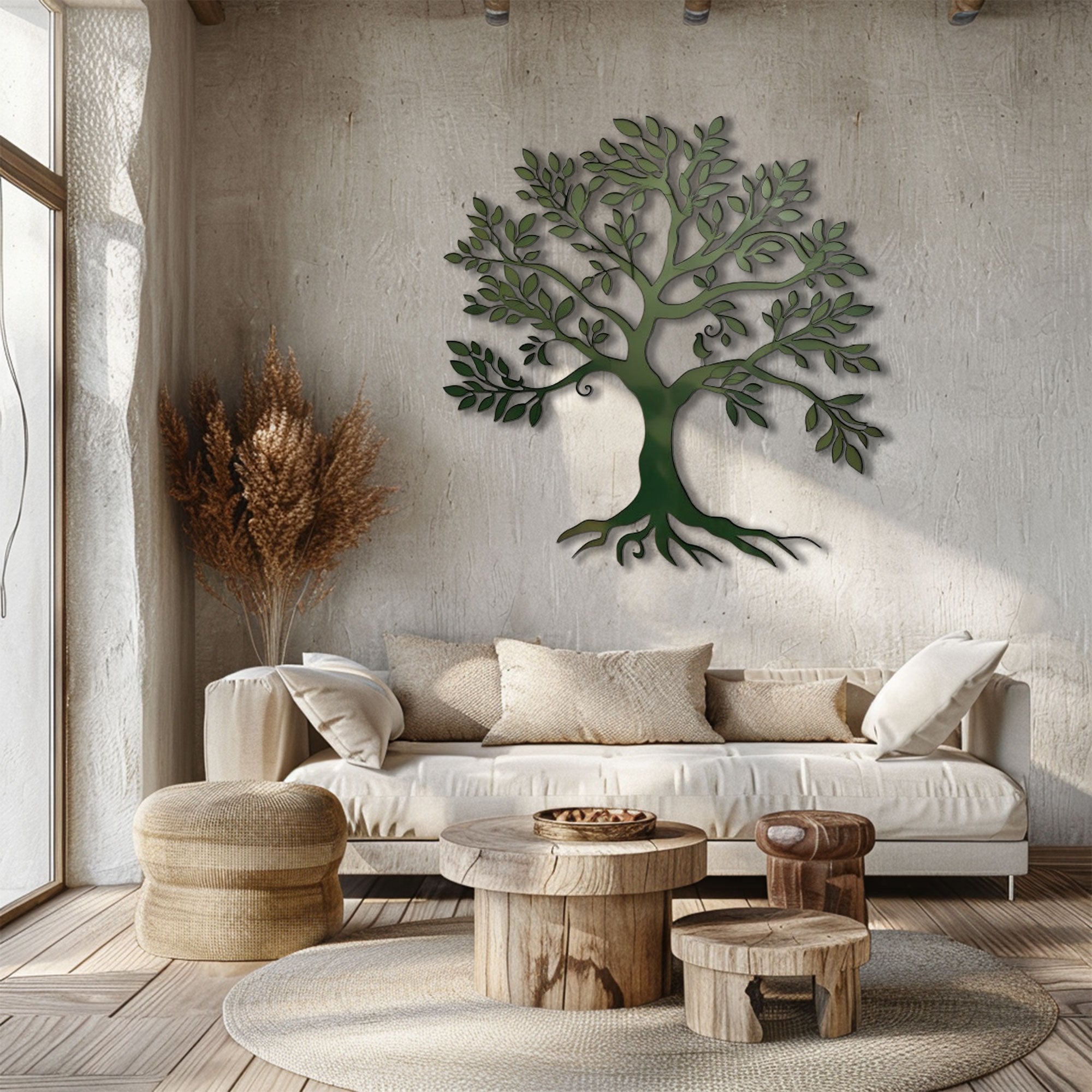Olive Green Tree of Life Metal Wall Art – 2D UV Printed Aluminum Nature Decor