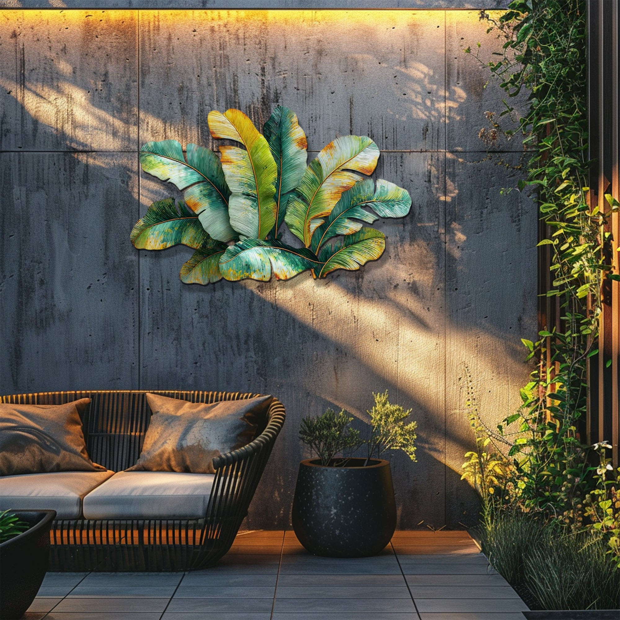 Tropical Banana Leaf Fan Metal Wall Art – 2D UV Printed Aluminum Botanical Decor