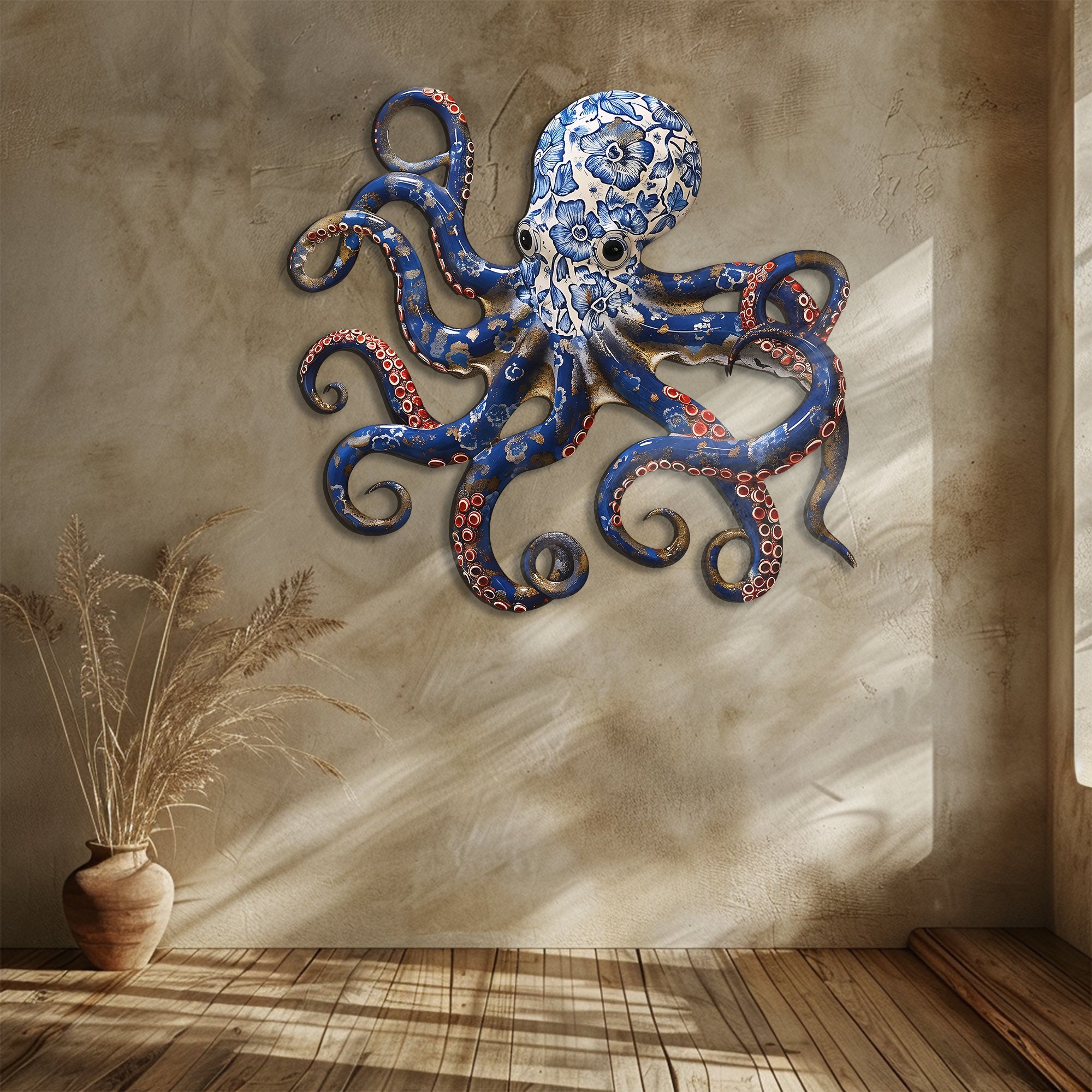 Blue Octopus Metal Wall Art – UV Printed Stainless Steel Nautical Decor