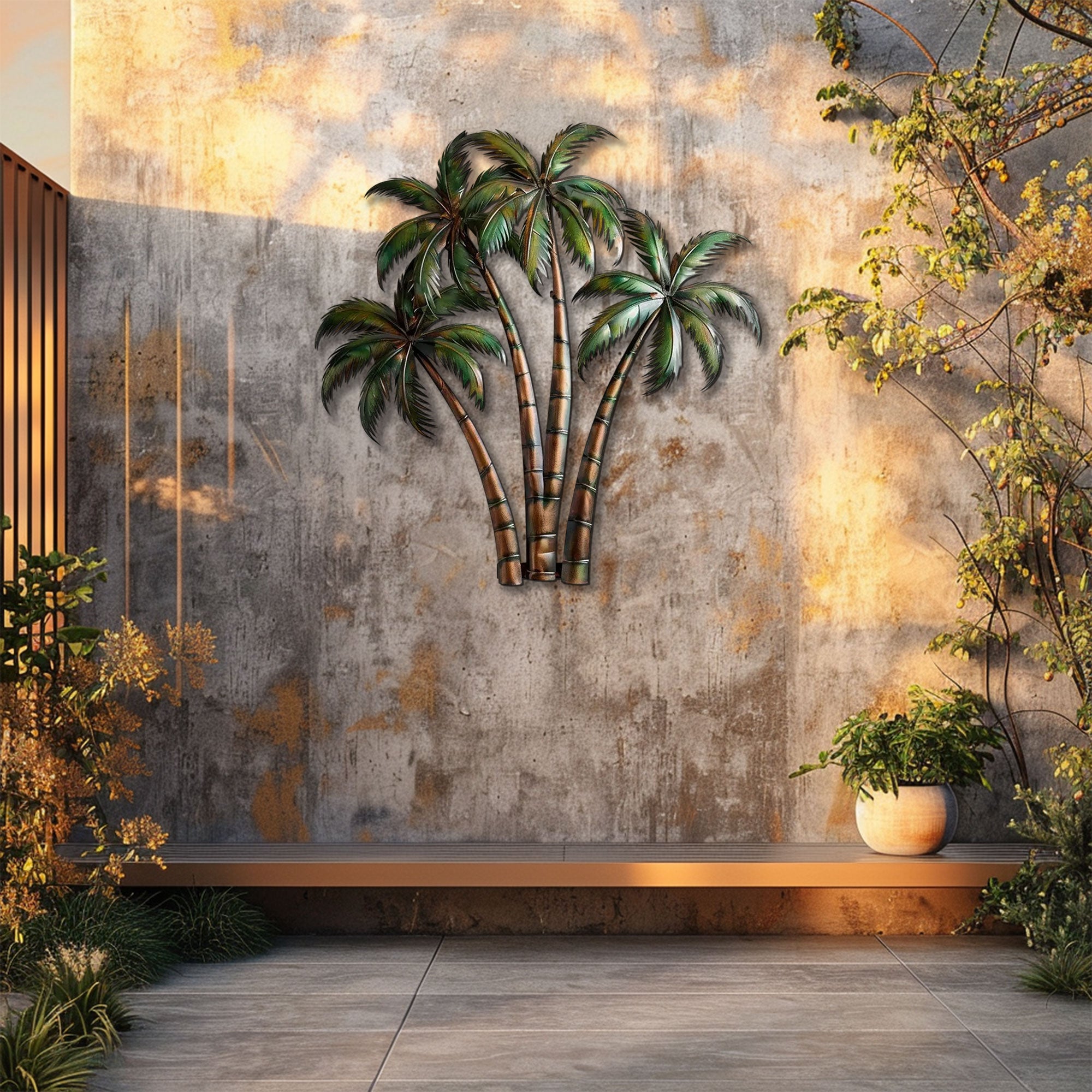 Tropical Palm Tree Metal Wall Art – 2D UV Printed Aluminum Coastal Decor