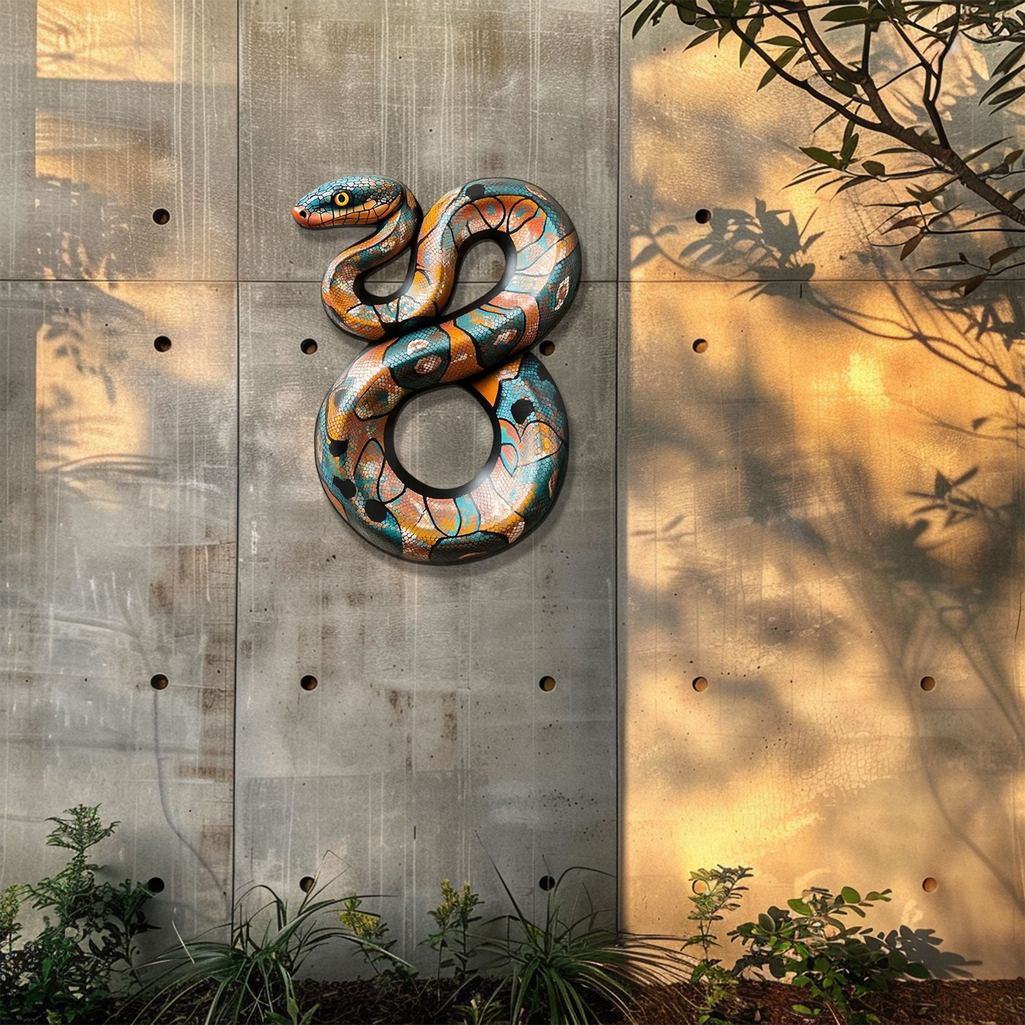 Colorful Coiled Snake Metal Wall Art – 2D UV Printed Aluminum Reptile Decor