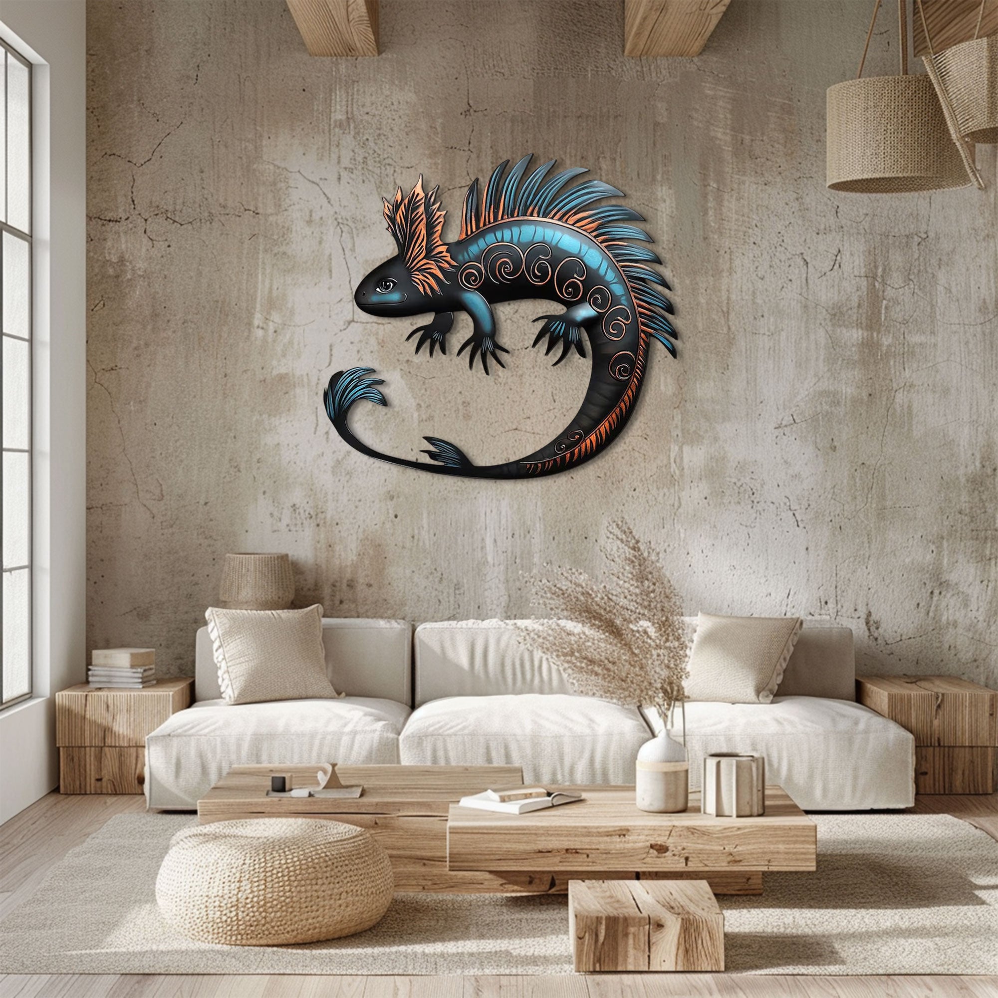 Decorative Black Axolotl Metal Wall Art – 2D UV Printed Aluminum Amphibian Decor