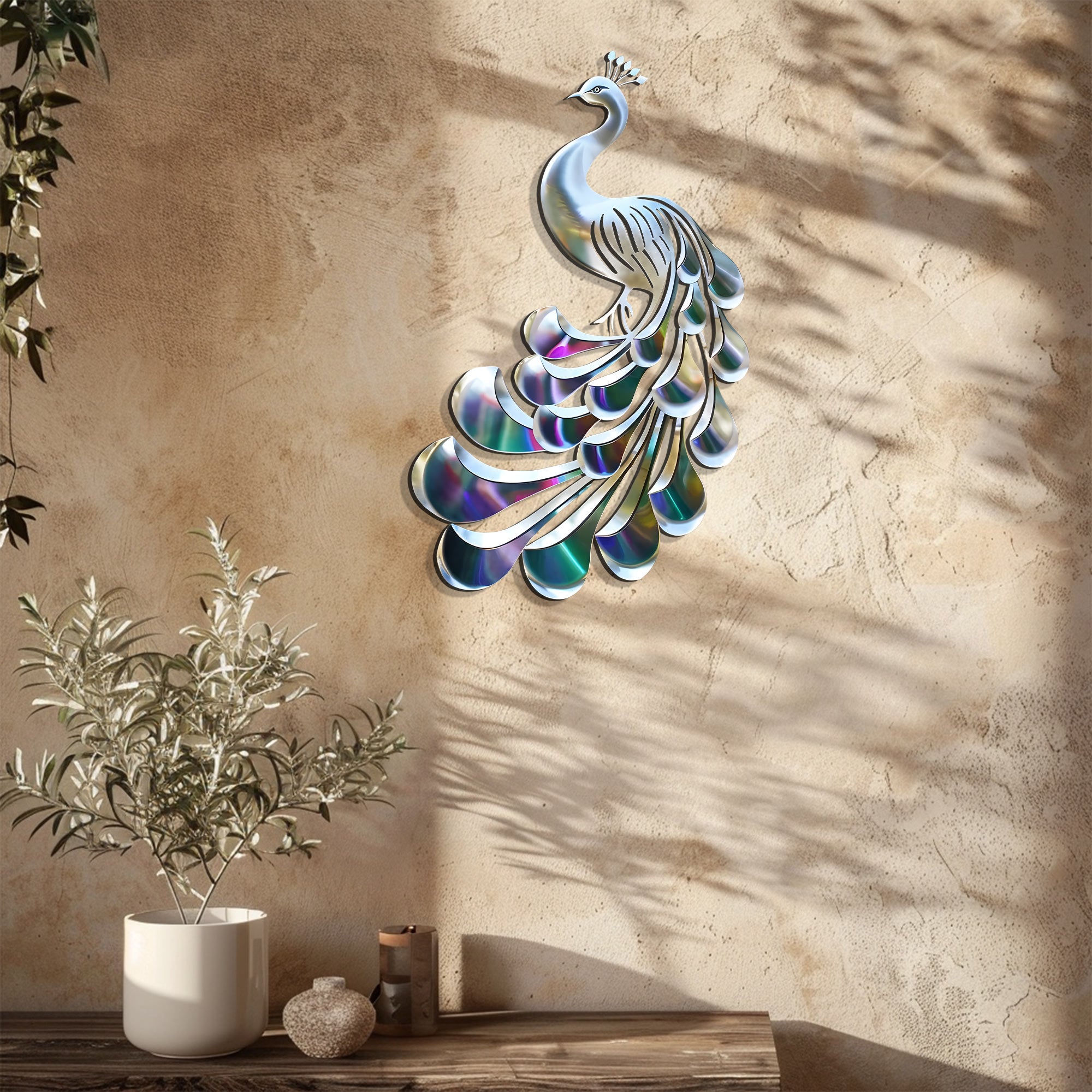 Peacock Metal Wall Art – 2D UV Printed Aluminum Garden Decor