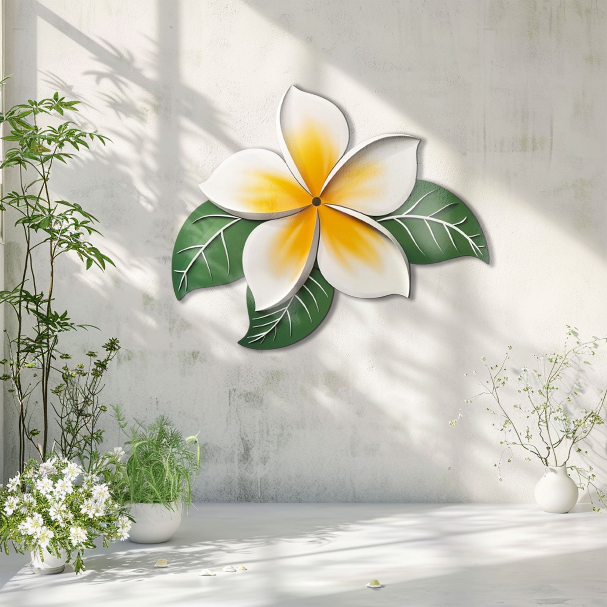 Yellow Plumeria Flower Metal Wall Art – 2D UV Printed Aluminum Tropical Decor