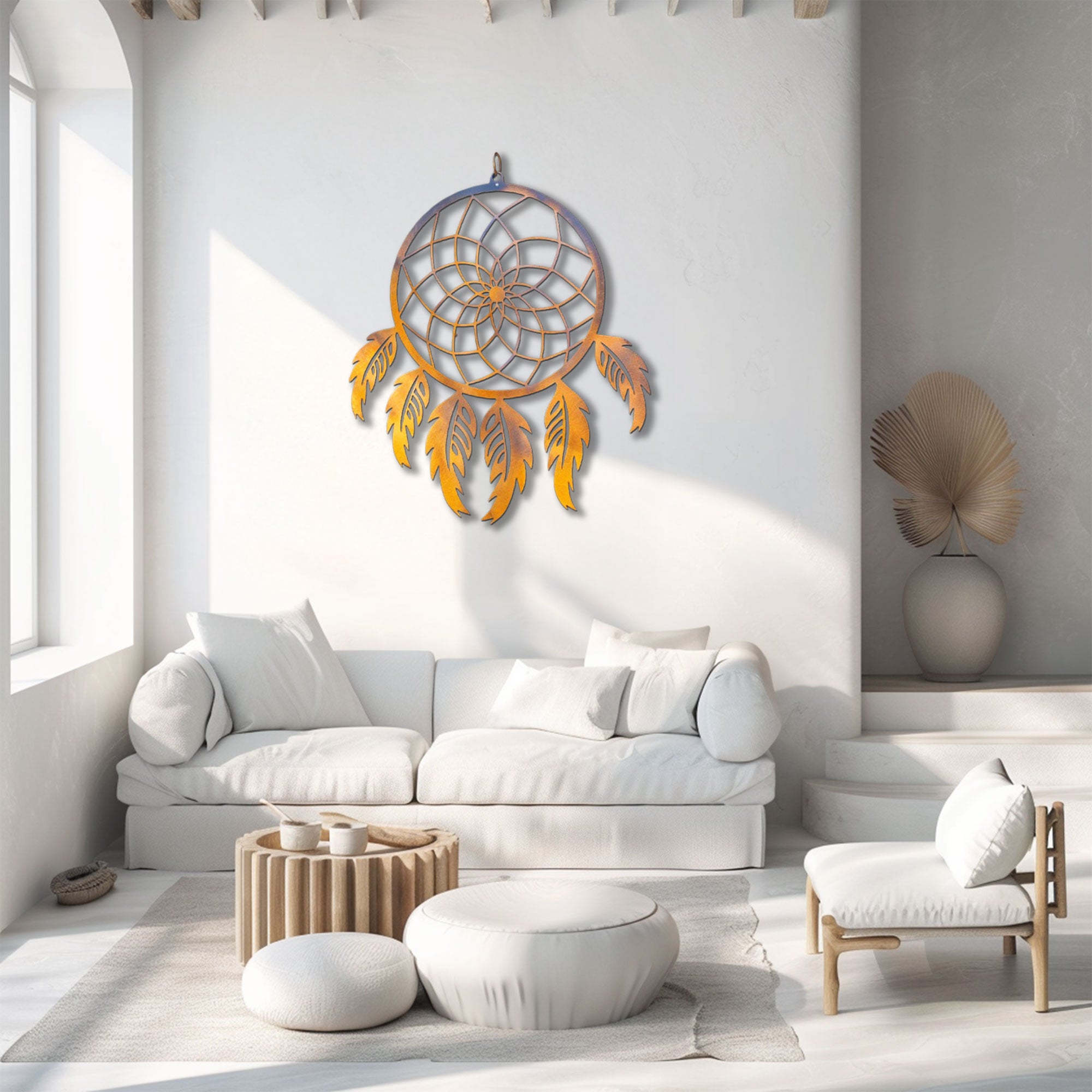 Dreamcatcher Metal Wall Art – 2D UV Printed Aluminum Feather Decor