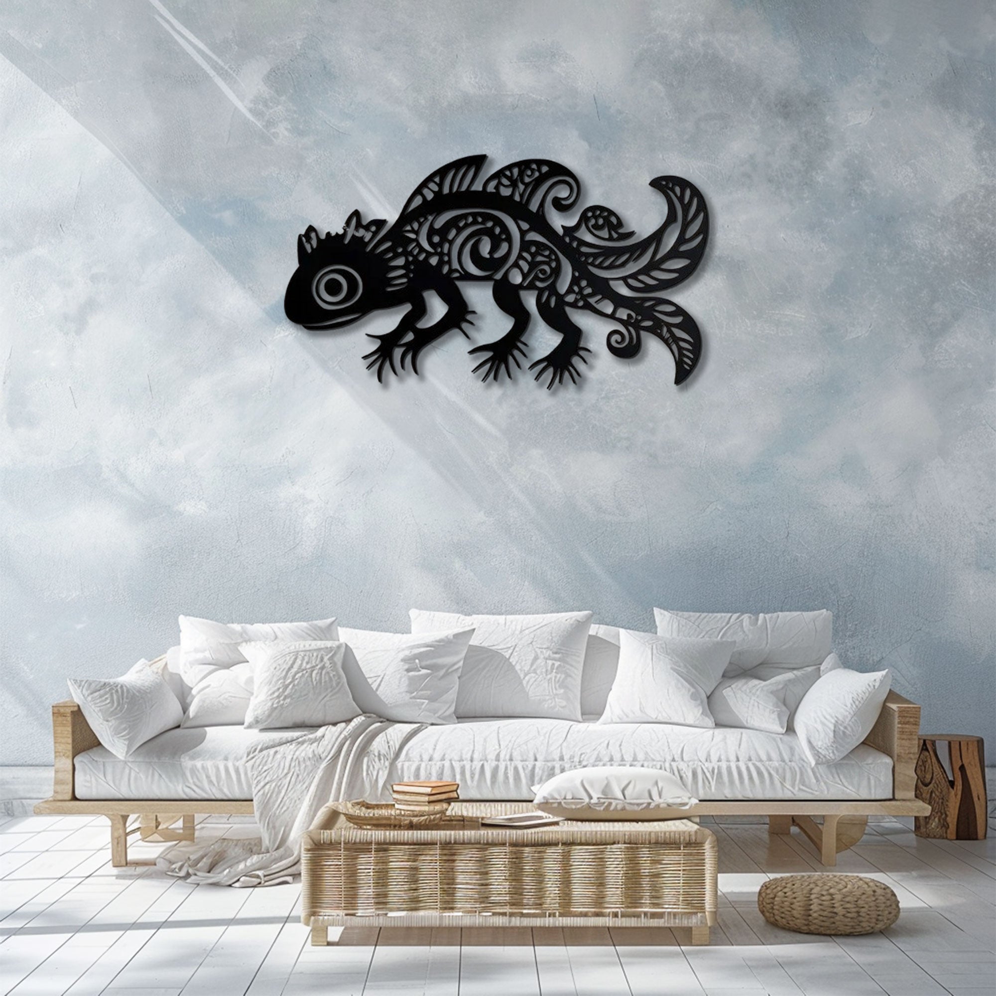 Black Gecko Metal Wall Art – 2D UV Printed Aluminum Boho Reptile Decor