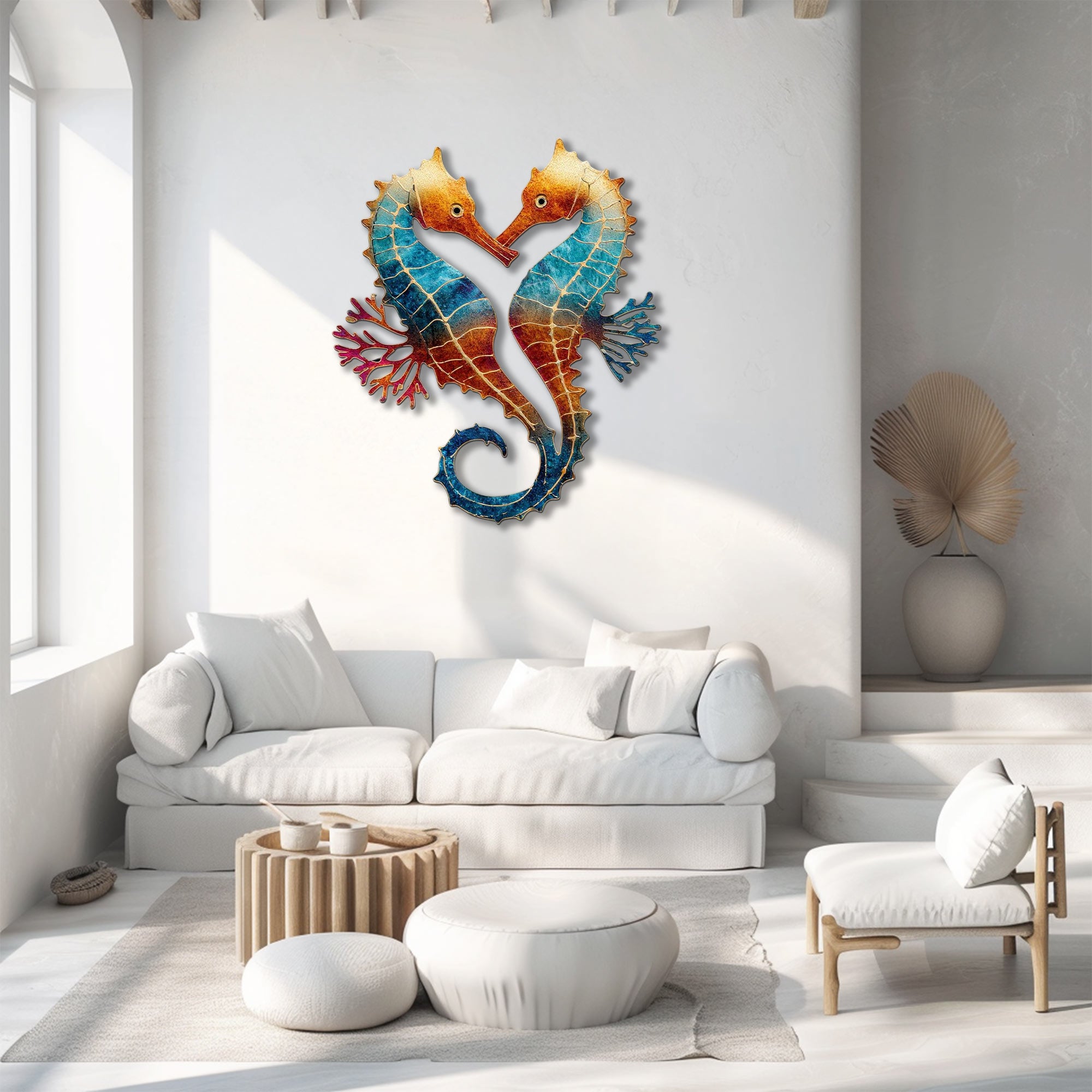 Colorful Seahorse Pair Metal Wall Art – 2D UV Printed Aluminum Coastal Ocean Decor