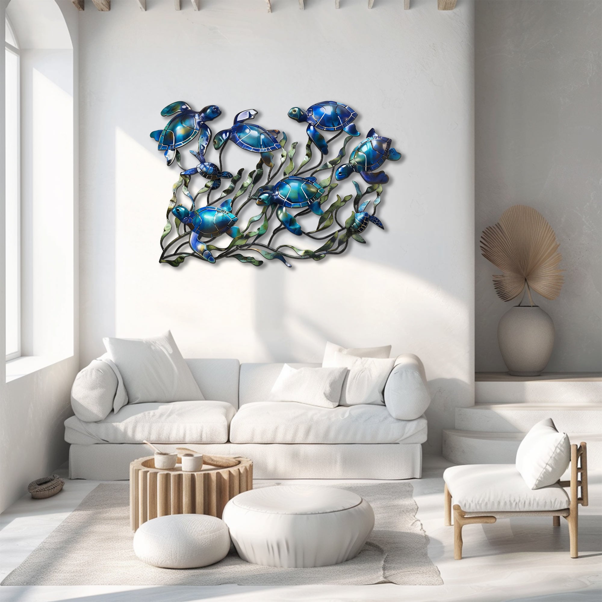 Swimming Sea Turtles Metal Wall Art – 2D UV Printed Aluminum Coastal Ocean Decor