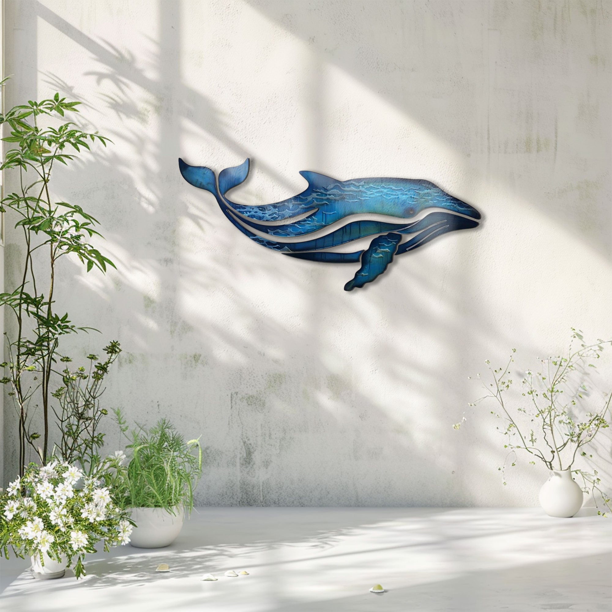 Blue Ocean Whale Metal Wall Art – 2D UV Printed Aluminum Coastal Decor