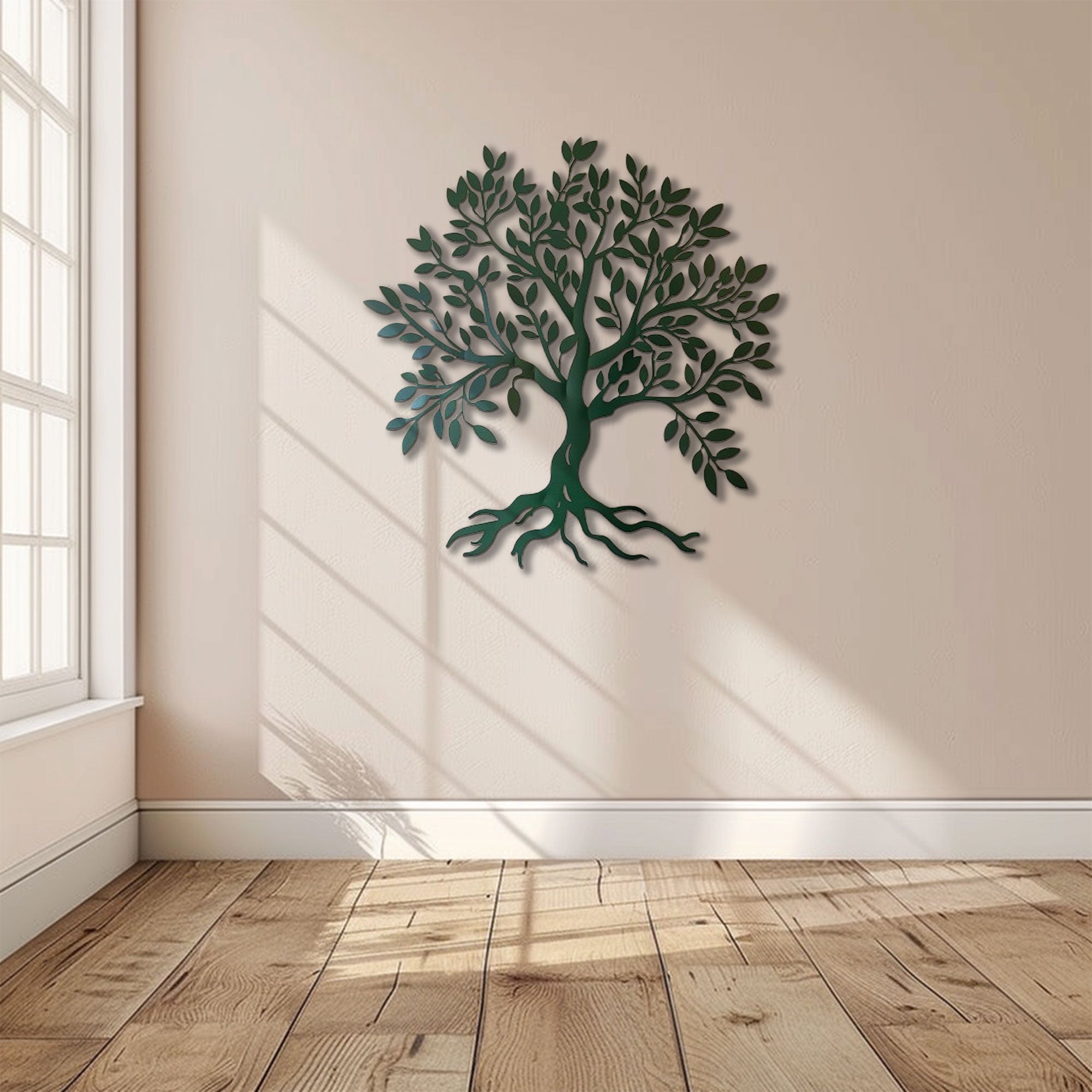 Green Tree of Life Metal Wall Art – 2D UV Printed Aluminum Nature Decor