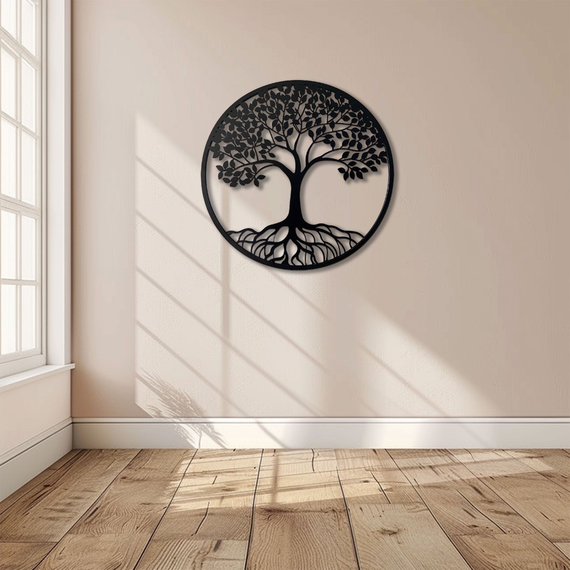 Black Round Tree of Life Metal Wall Art – 2D UV Printed Aluminum Nature Decor
