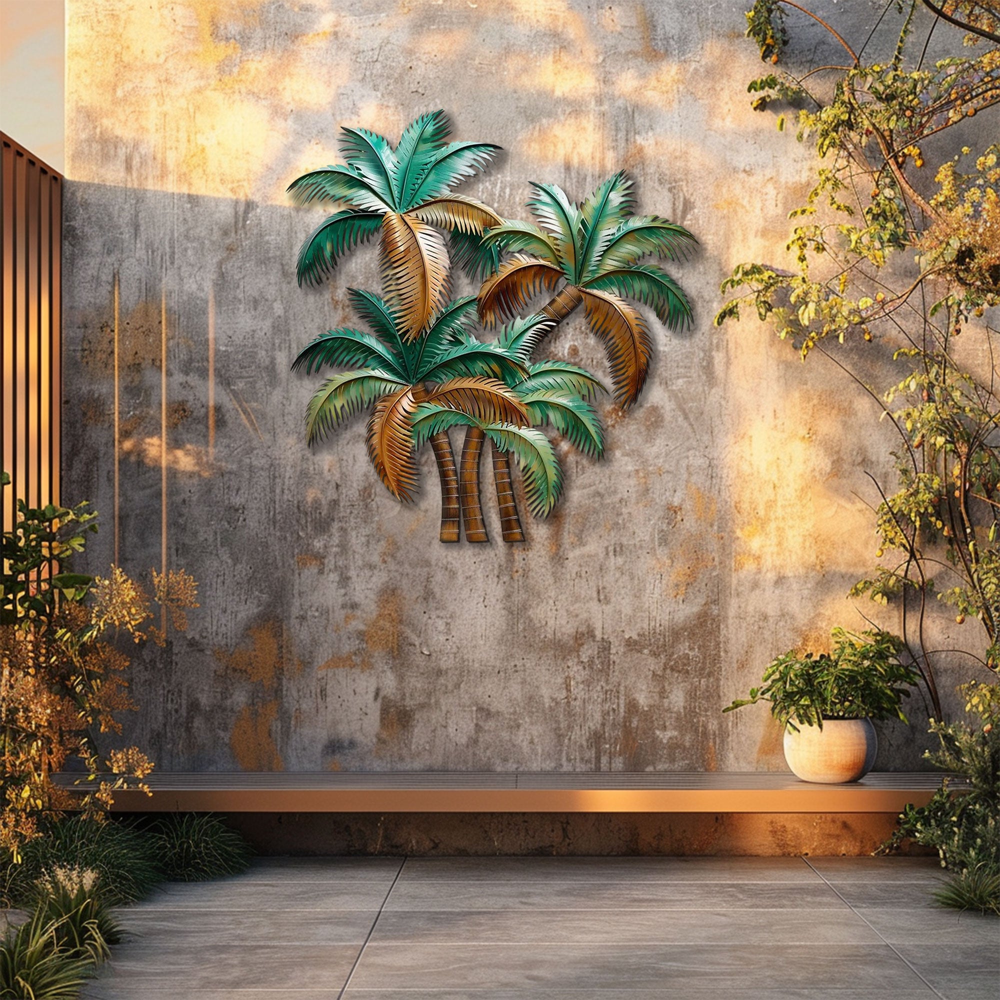 Tropical Palm Trees Metal Wall Art – 2D UV Printed Aluminum Coastal Decor