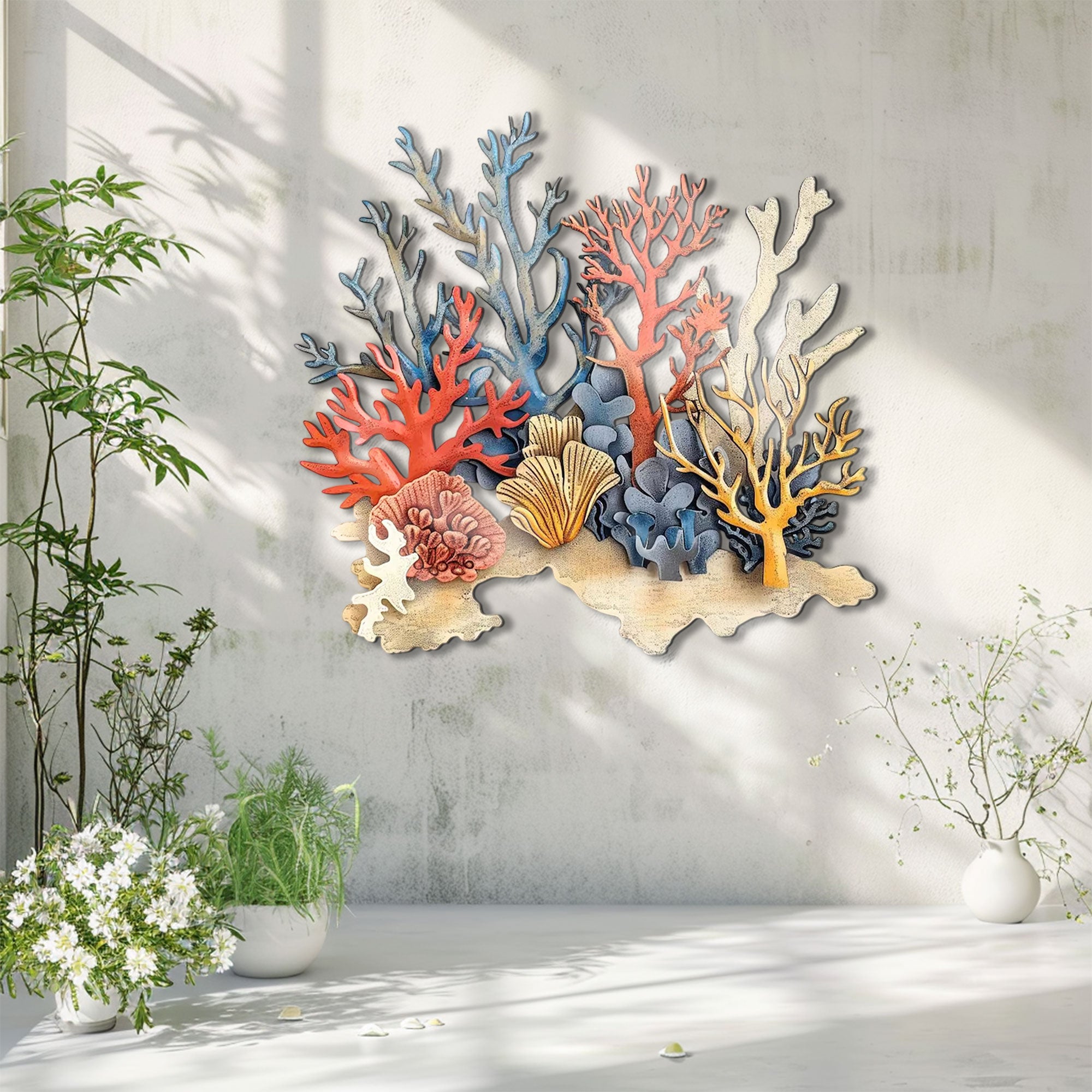 Colorful Coral Reef Metal Wall Art – 2D UV Printed Aluminum Coastal Decor