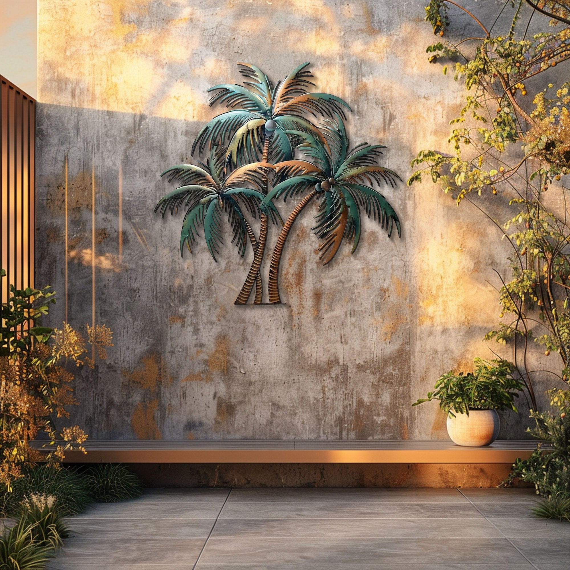 Coconut Palm Trees Metal Wall Art – 2D UV Printed Aluminum Coastal Decor