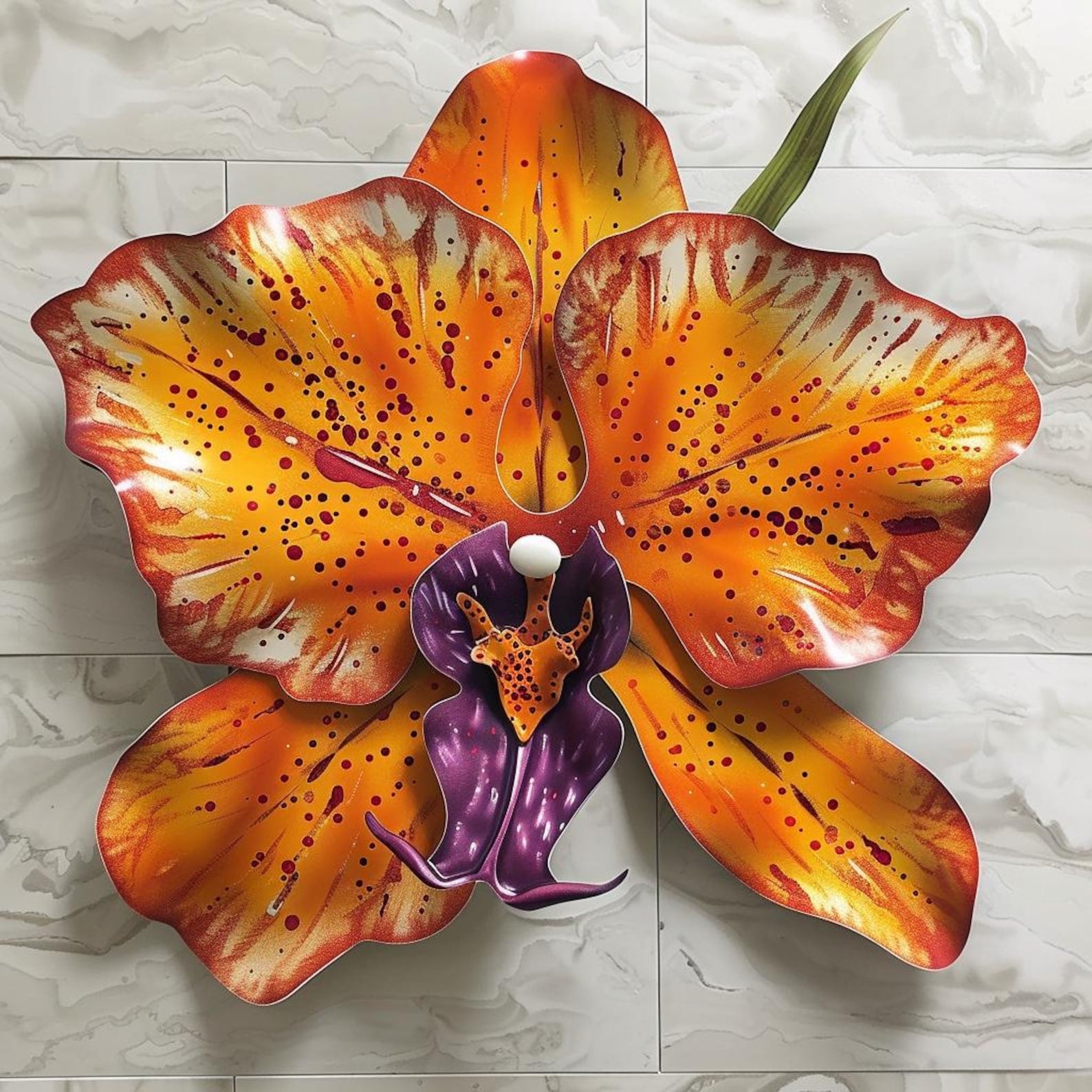 Vibrant Orange Orchid Flower Metal Wall Art – 2D UV Printed Aluminum Exotic Floral Decor