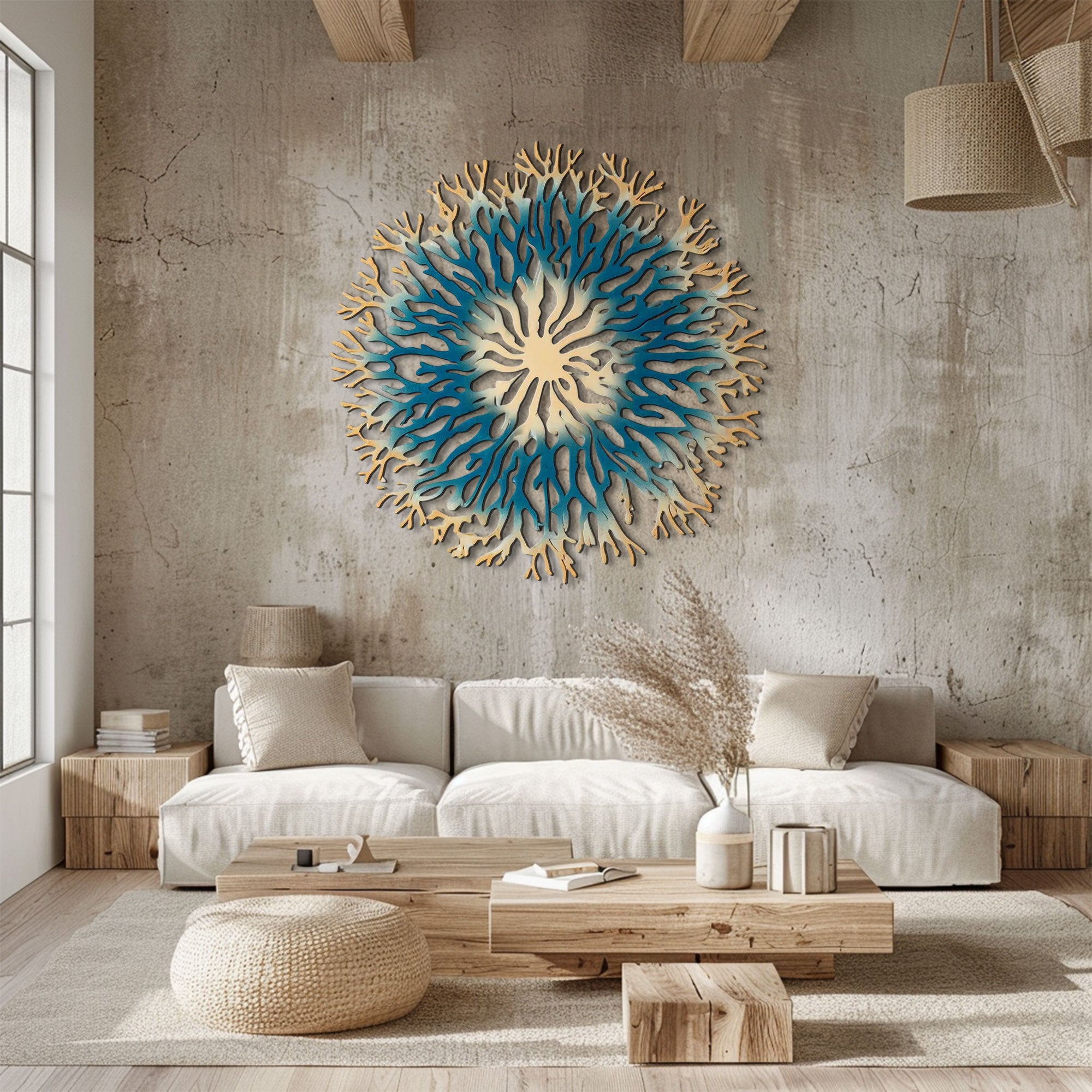 Blue Coral Reef Metal Wall Art ? 2D UV Printed Aluminum Coastal Decor