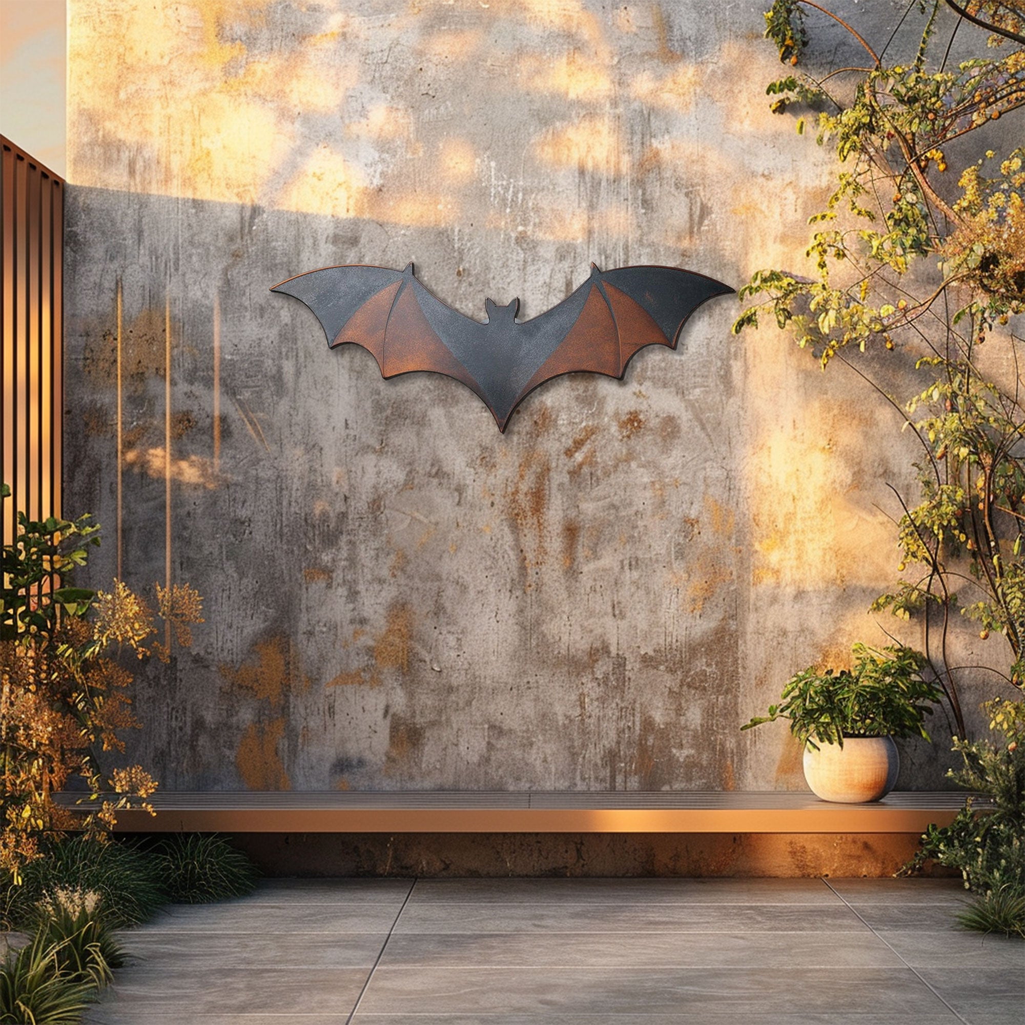 Two Tone Bat Metal Wall Art – 2D UV Printed Aluminum Halloween Decor