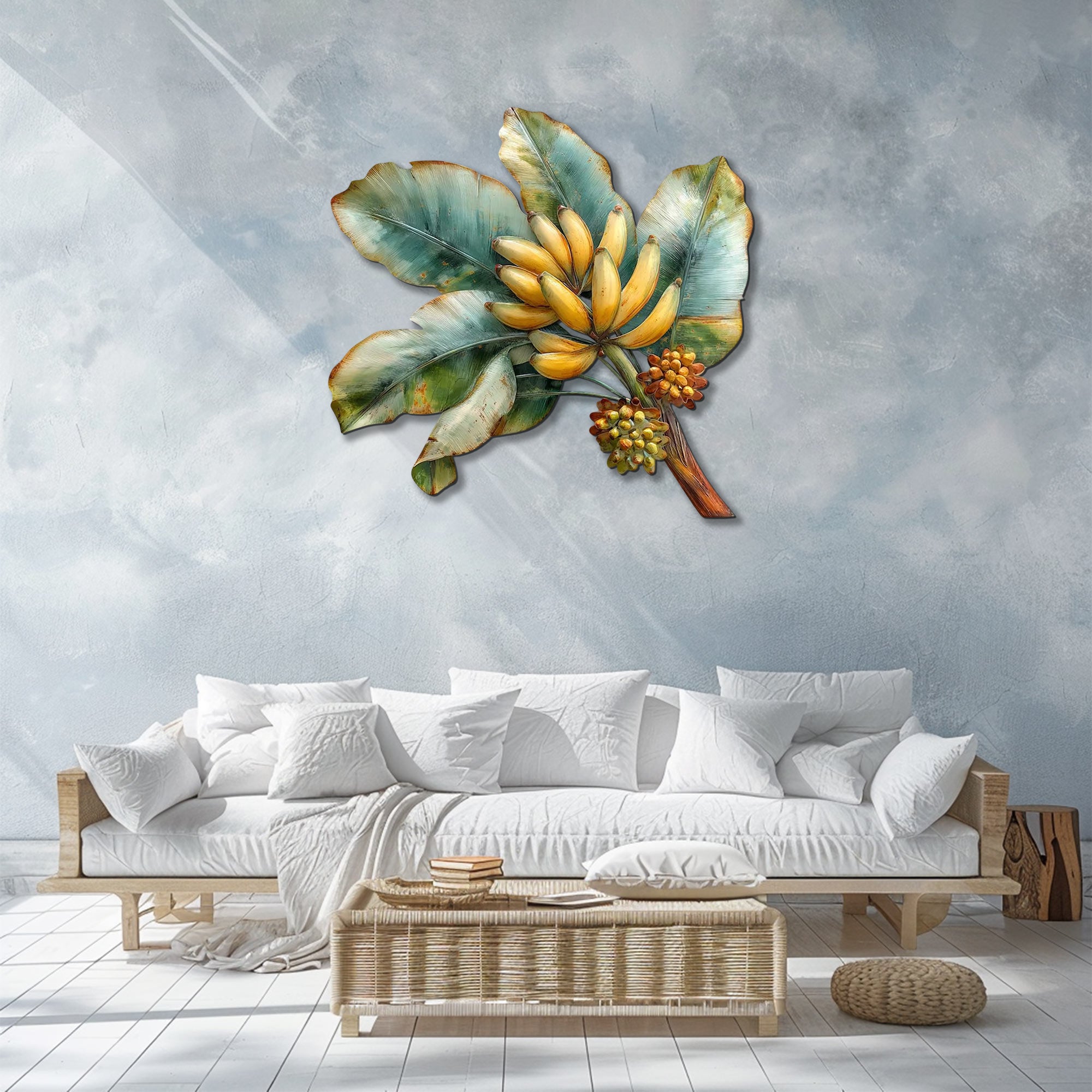 Tropical Banana Leaf Metal Wall Art – 2D UV Printed Aluminum Fruit Garden Decor