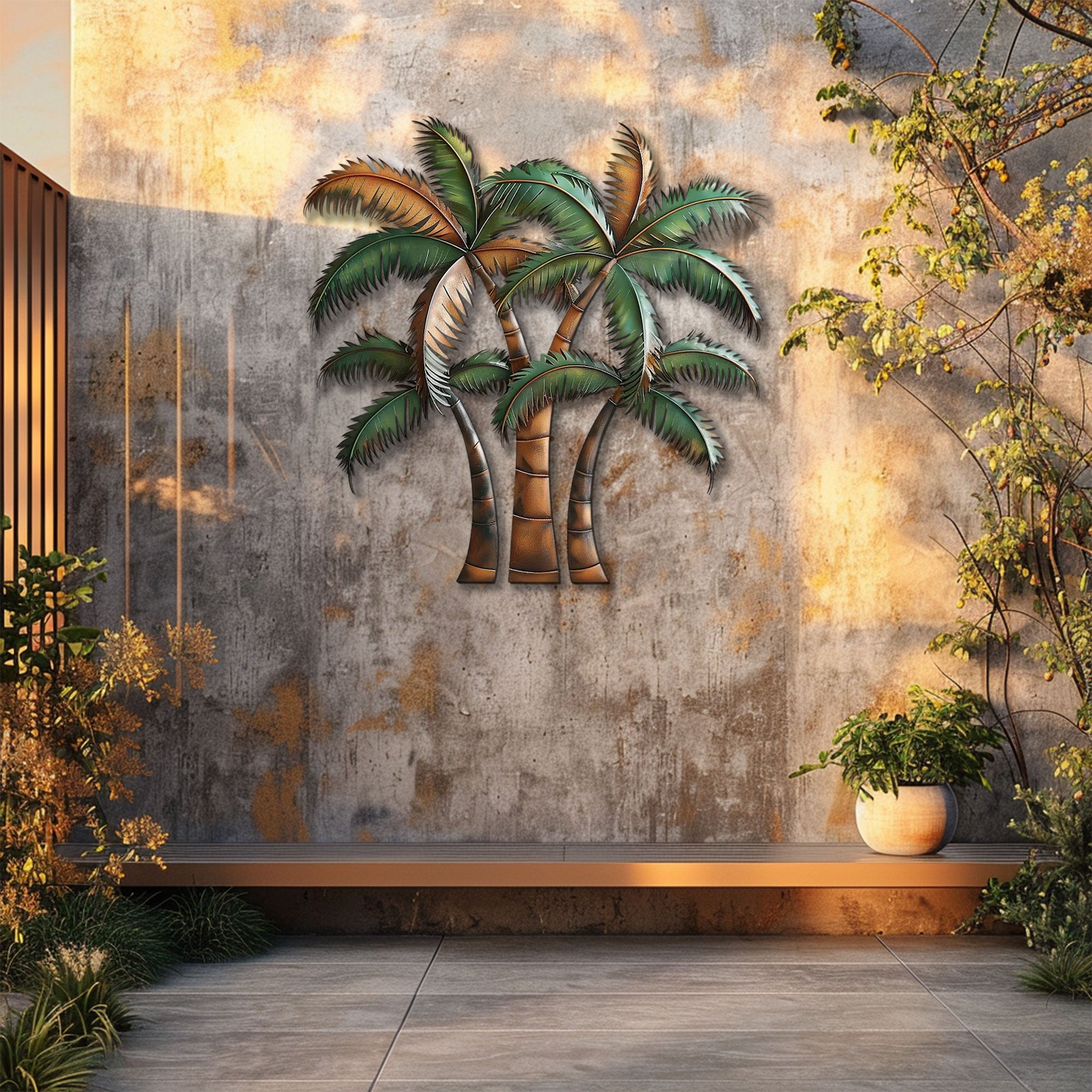 Tropical Palm Grove Metal Wall Art – 2D UV Printed Aluminum Coastal Decor
