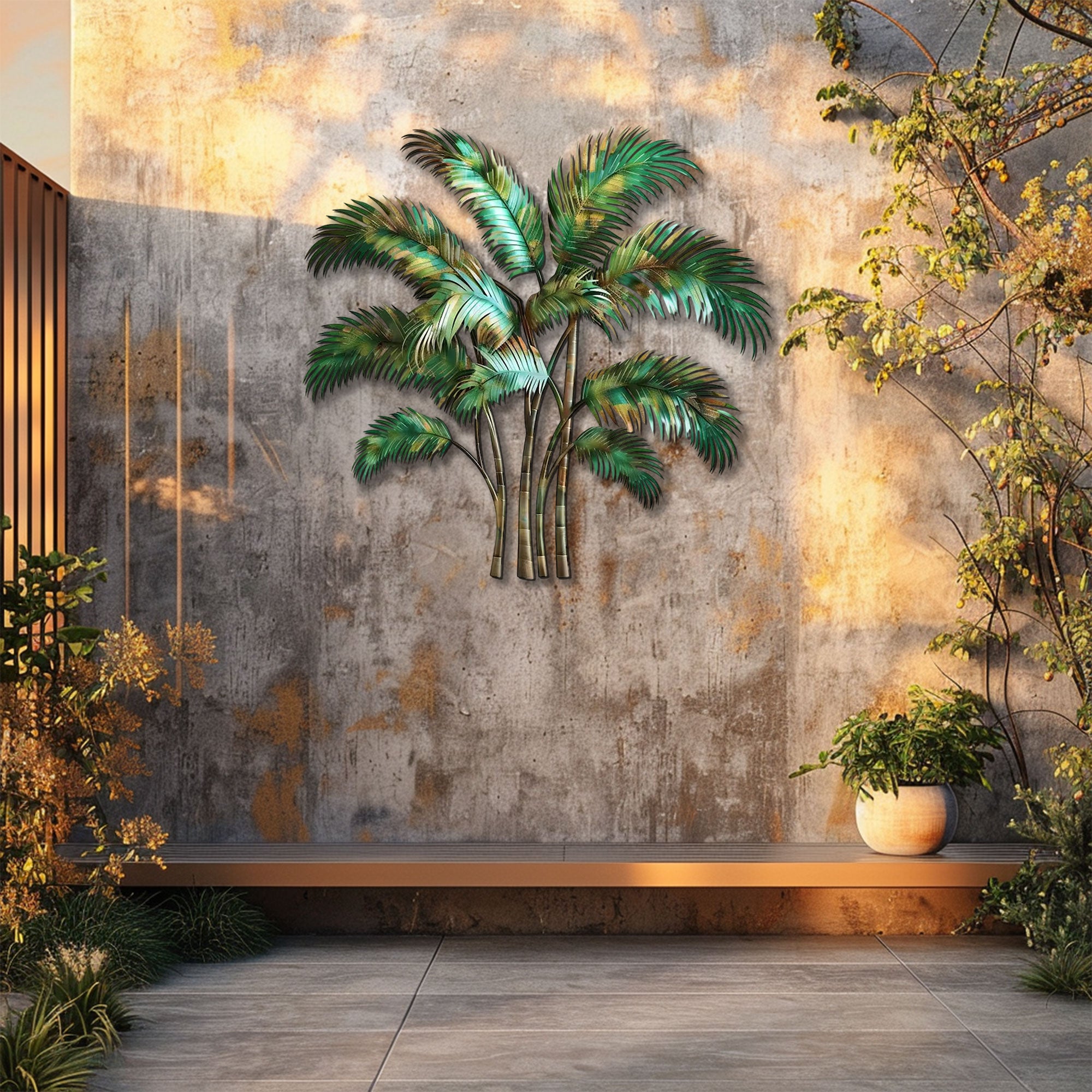 Tropical Palm Forest Metal Wall Art – 2D UV Printed Aluminum Coastal Decor