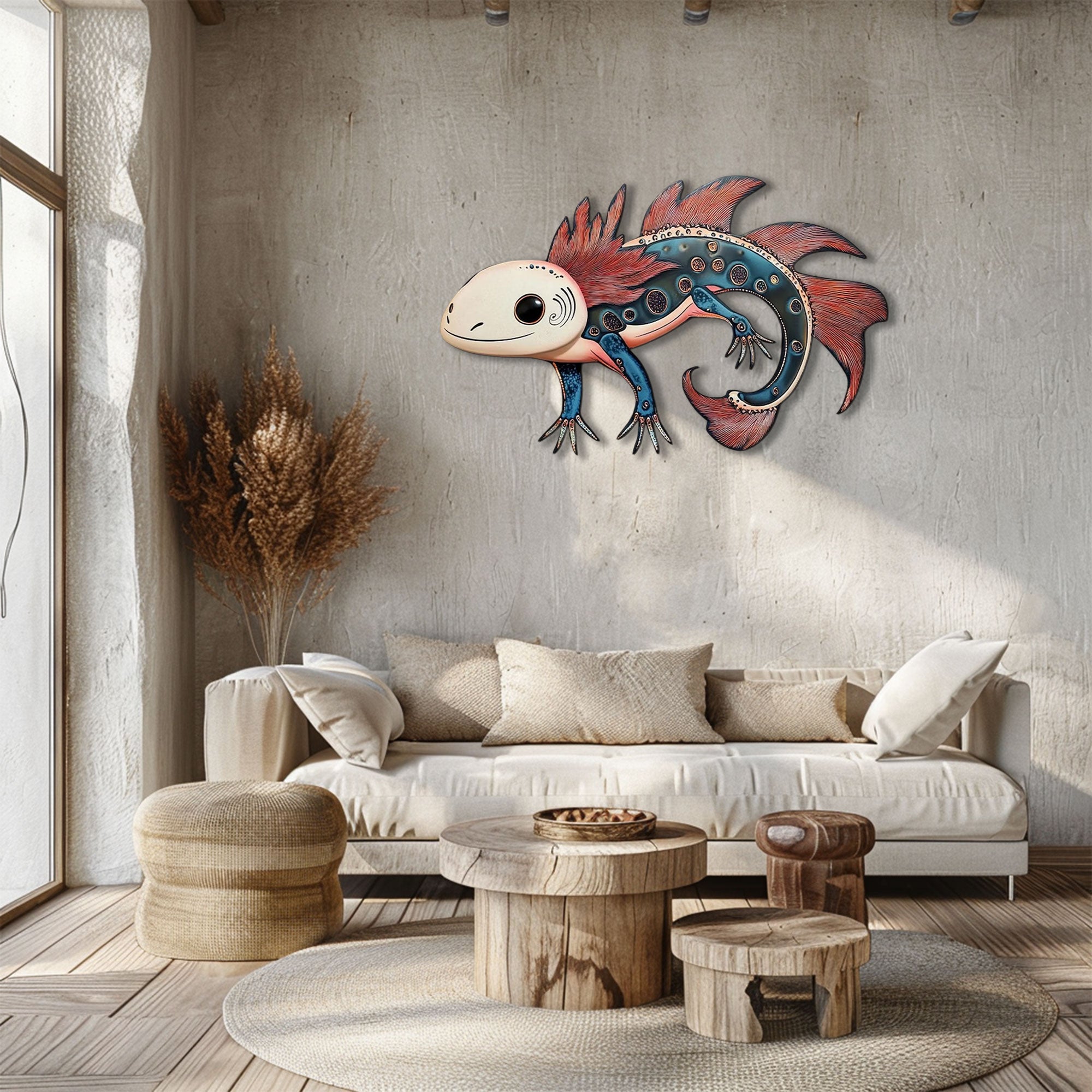 Pink Axolotl Metal Wall Art – 2D UV Printed Aluminum Amphibian Decor