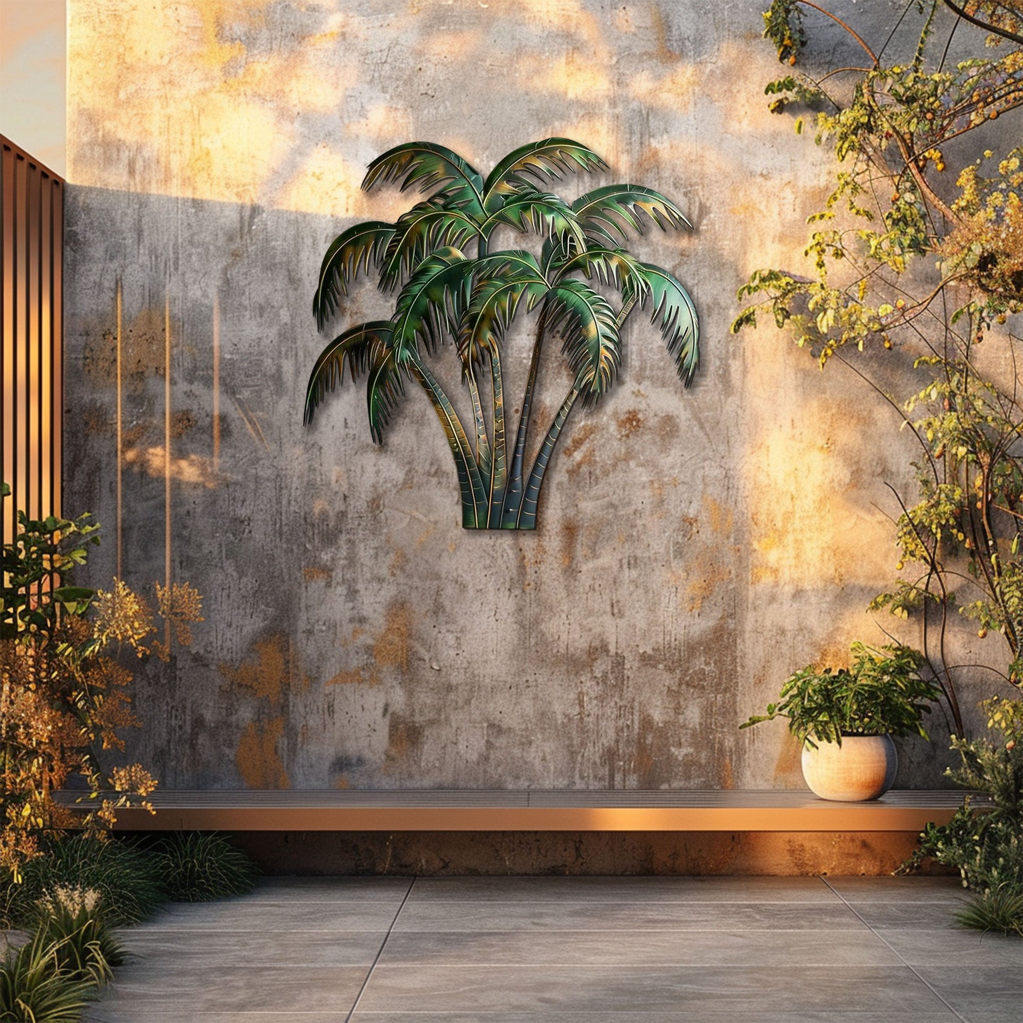 Tropical Palm Tree Metal Wall Art – 2D UV Printed Aluminum Coastal Decor, Ver 1