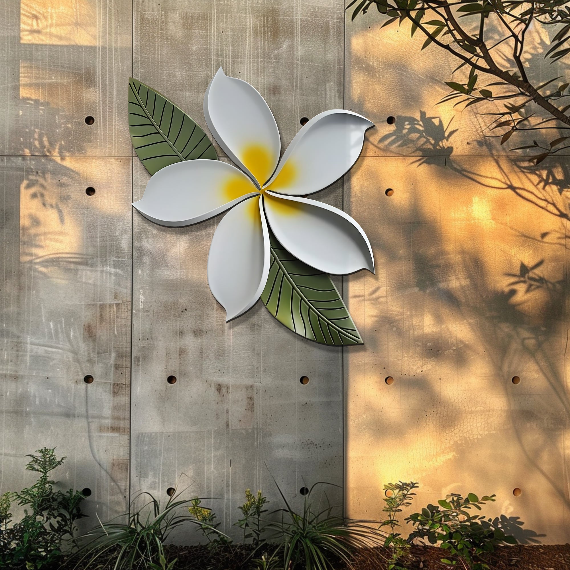 White Plumeria Flower Metal Wall Art – 2D UV Printed Aluminum Tropical Decor