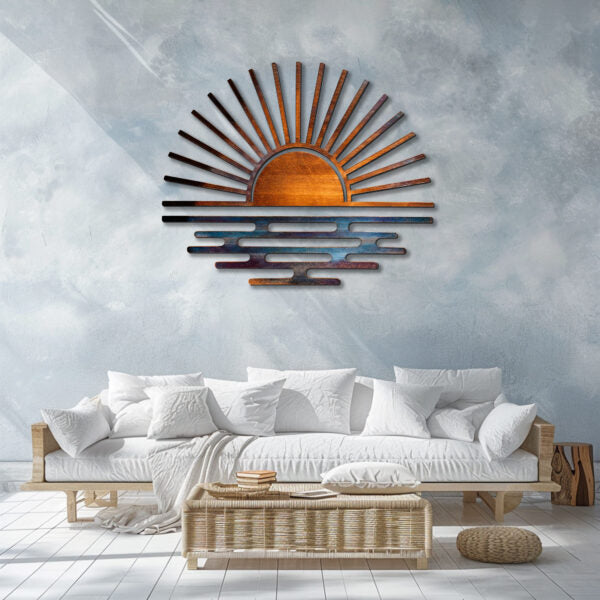 Rustic Sunrise Metal Wall Art – 2D UV Printed Aluminum Patio Decor