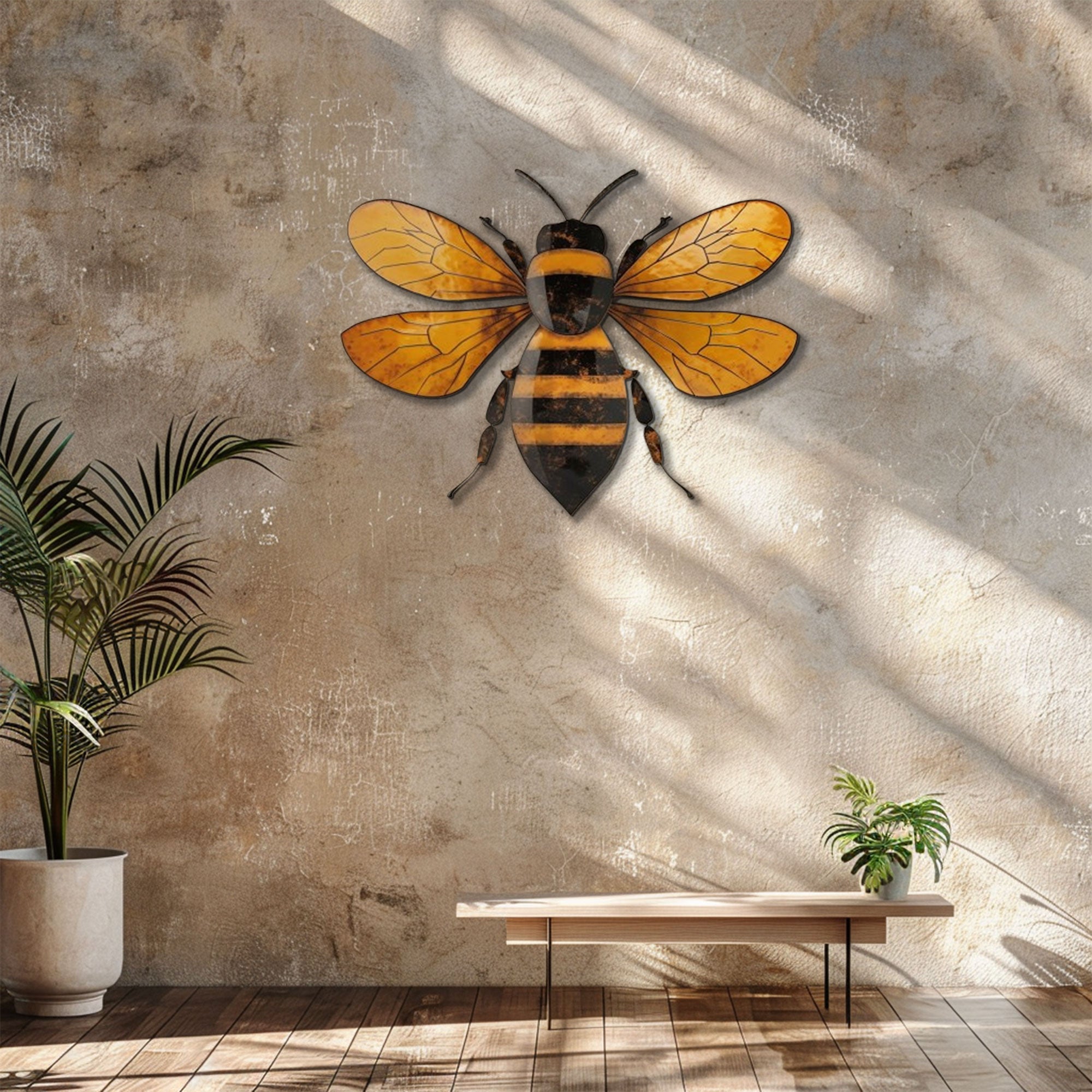 Rustic Honey Bee Metal Wall Art – UV Printed Stainless Steel Nature Decor