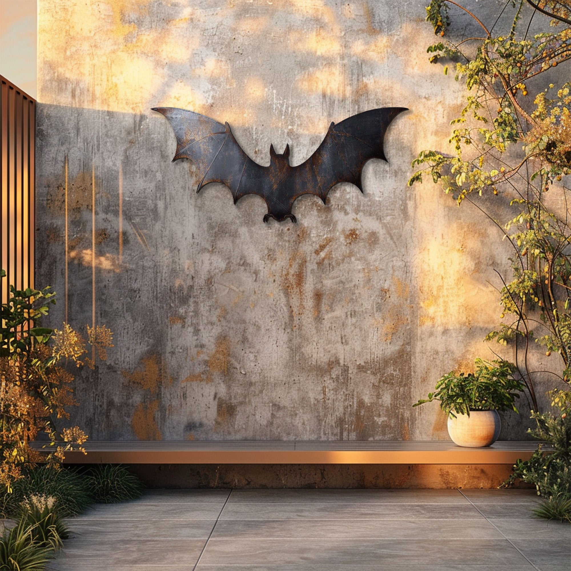 Weathered Bat Metal Wall Art – 2D UV Printed Aluminum Halloween Decor