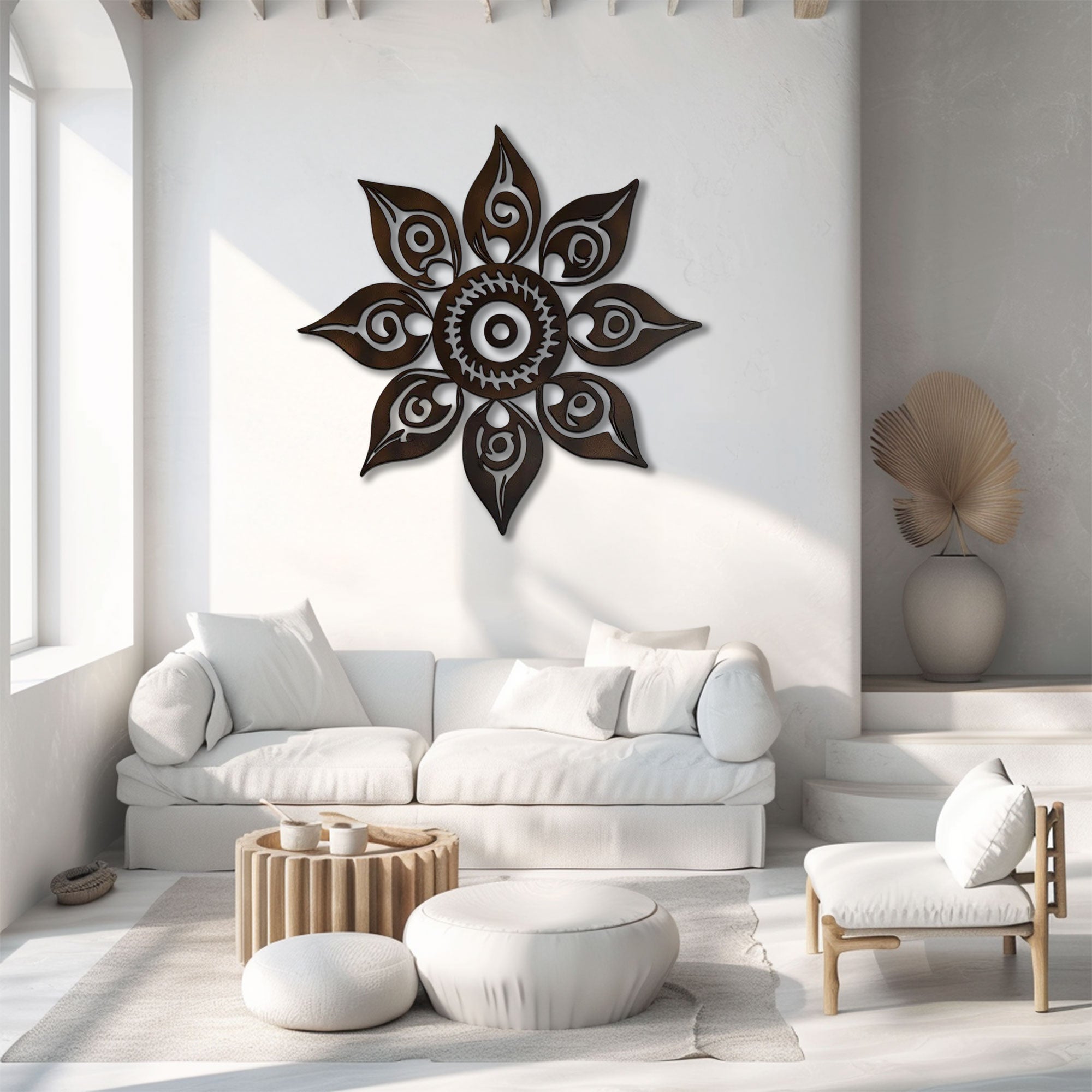 Boho Sun Mandala Metal Wall Art – 2D UV Printed Aluminum Decor